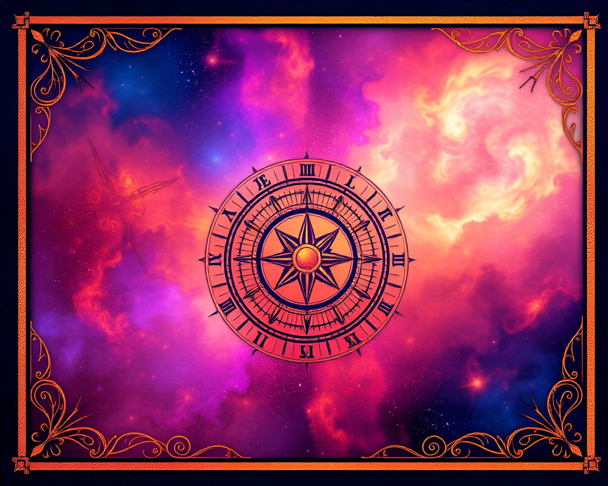 Aurora Hues Kinetic Pocket Sundial Vignette Artwork – free AI stock image