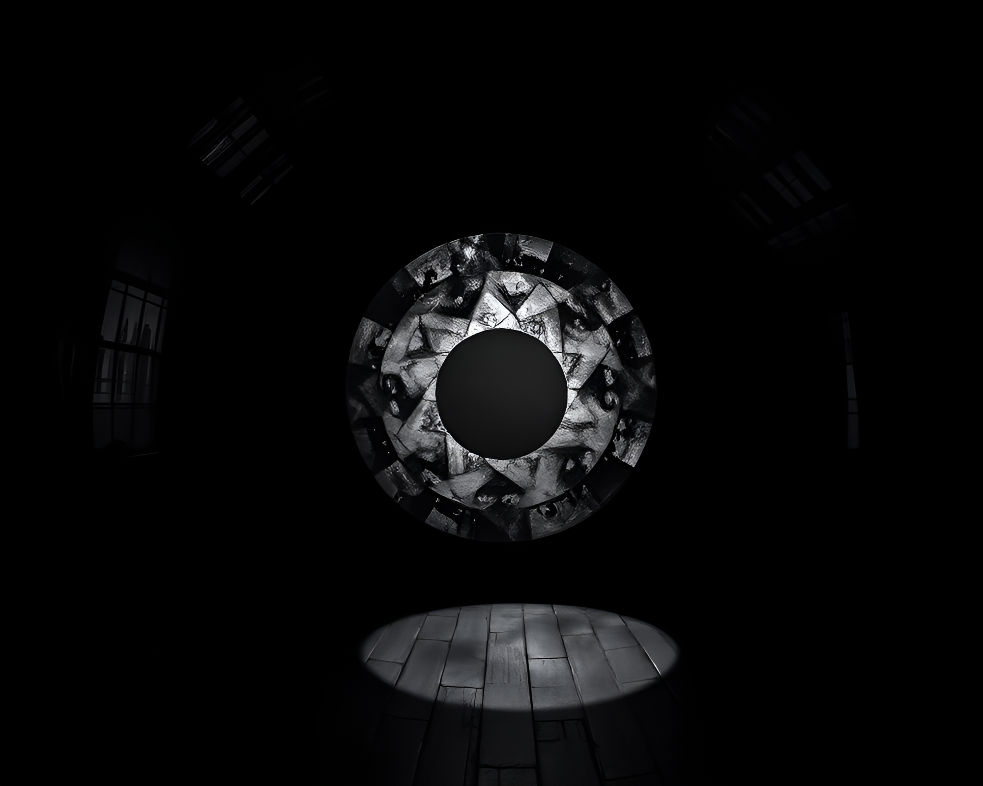 Enigmatic Magic Circle in Attic’s Shadowy Film Noir – free AI stock image