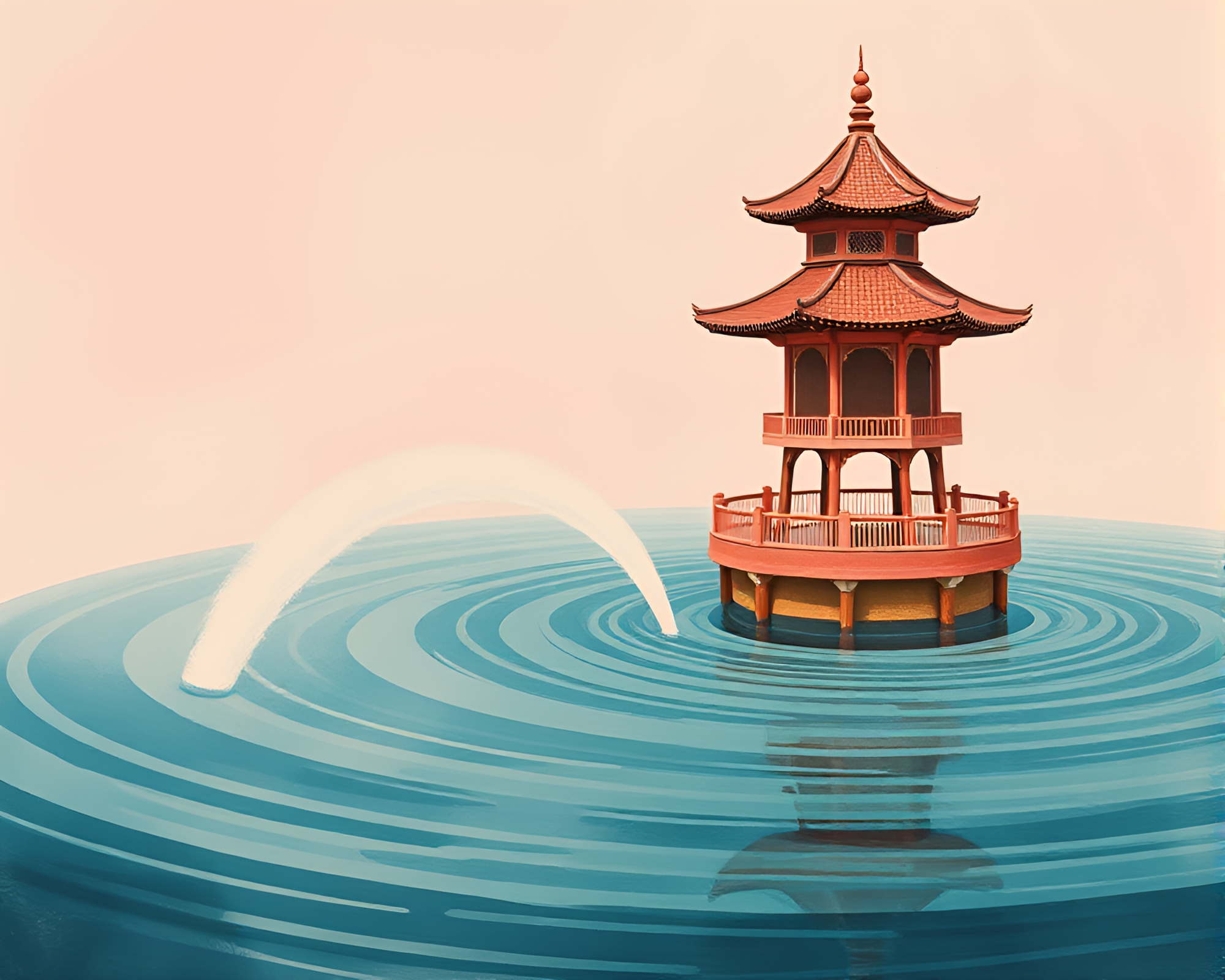 Whirlpool Pagoda: Blush Pink Dadaist Collage – free AI stock image