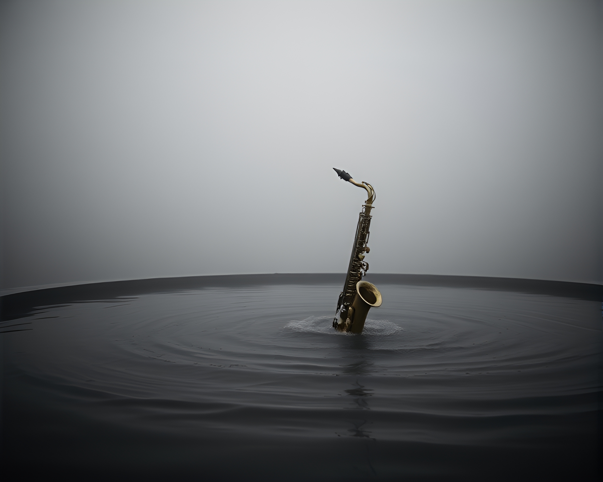 Saxophone Serenade amidst Dark Water Whirlpool – free AI stock image
