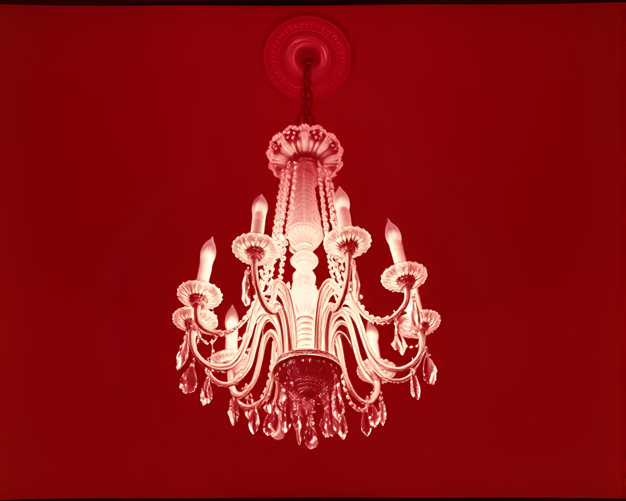 Elegant Victorian Chandelier in Infrared Film Grain – free AI stock image