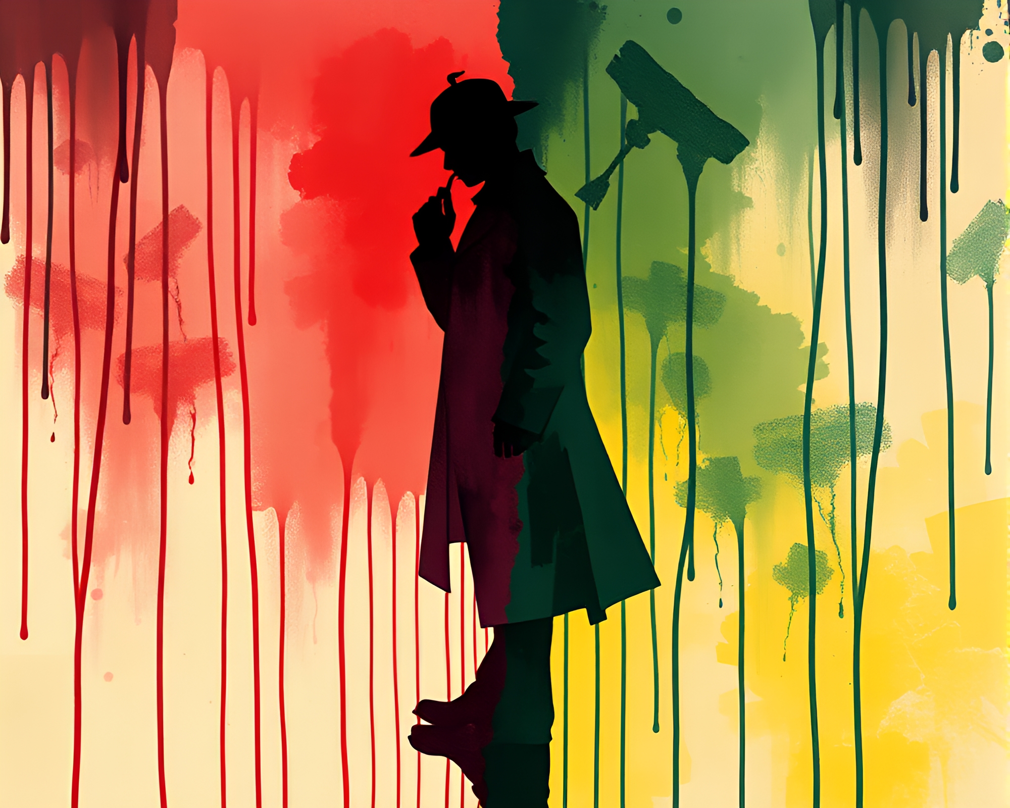 Sherlock Holmes silhouette in asymmetrical paint composition – free AI stock image