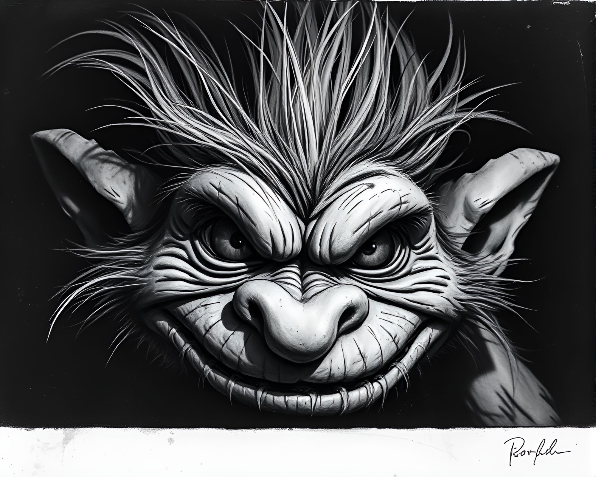 Eerie Troll Close-up: Ink Wash Composition – free AI stock image
