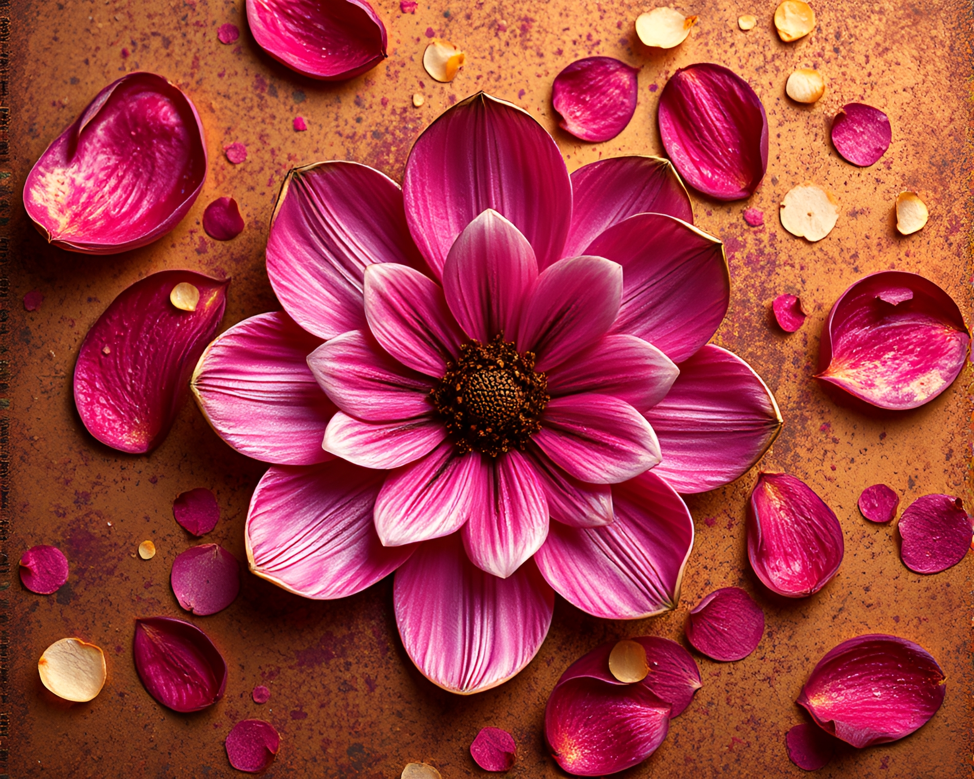 Antique Sextant Amidst Splattered Flower Petals – free AI stock image