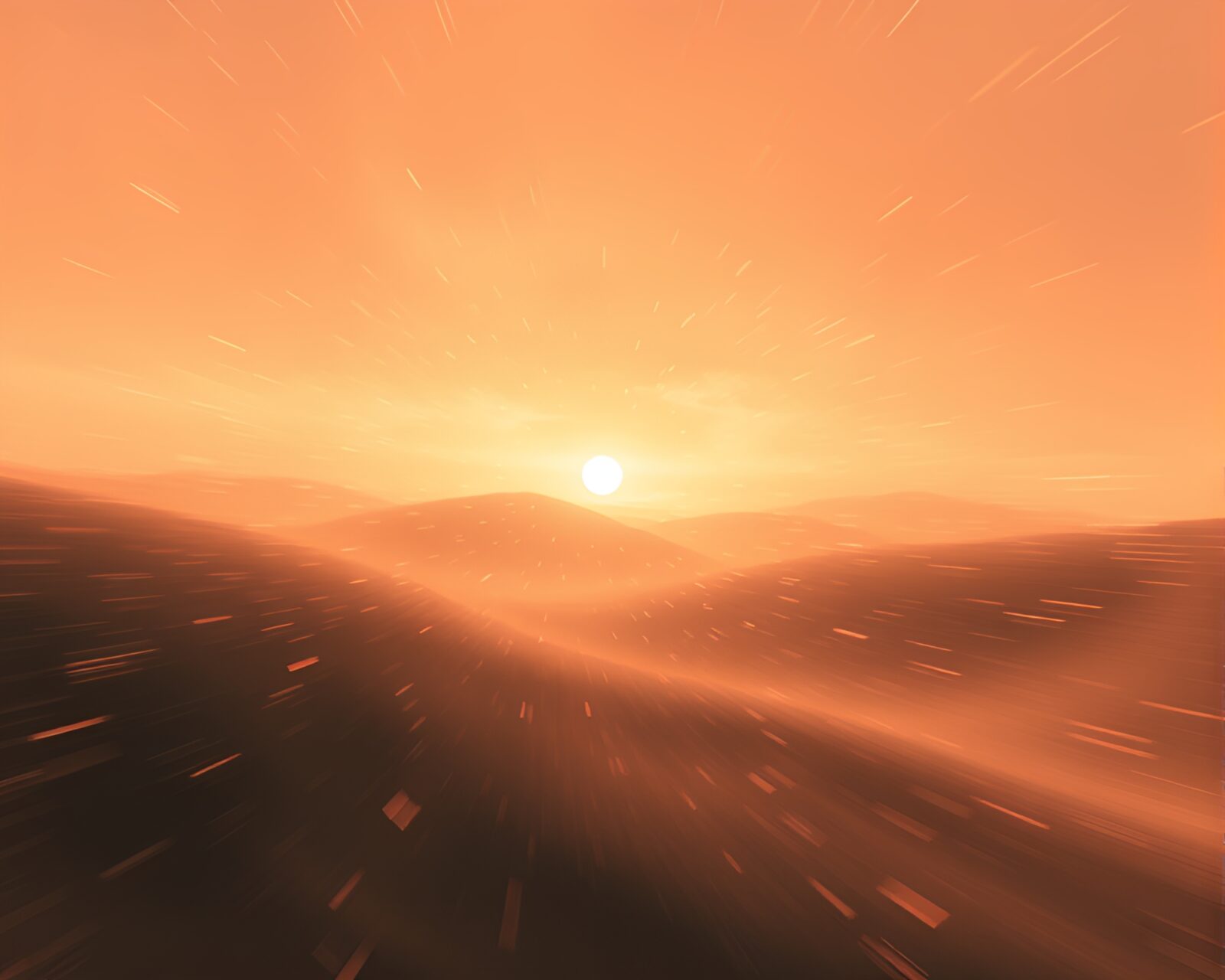 Wide shot composition portraying time dilation in warm tones