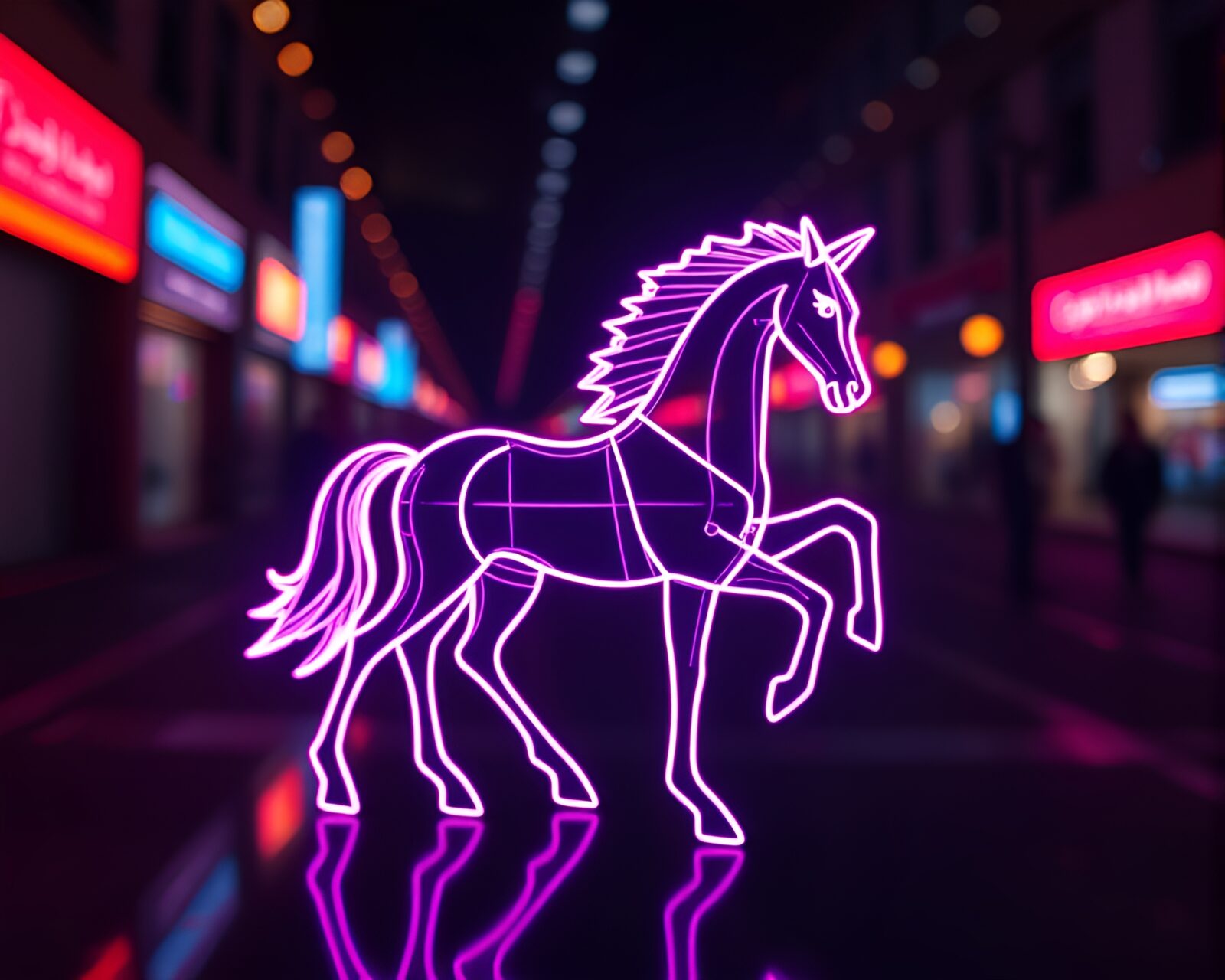 Ethereal image of a centaur in neon wireframe