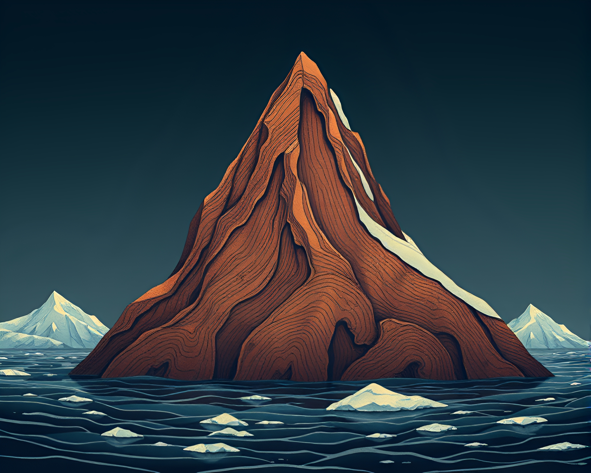 Steampunk Arctic Iceberg Wood Grain Illustration – free AI stock image