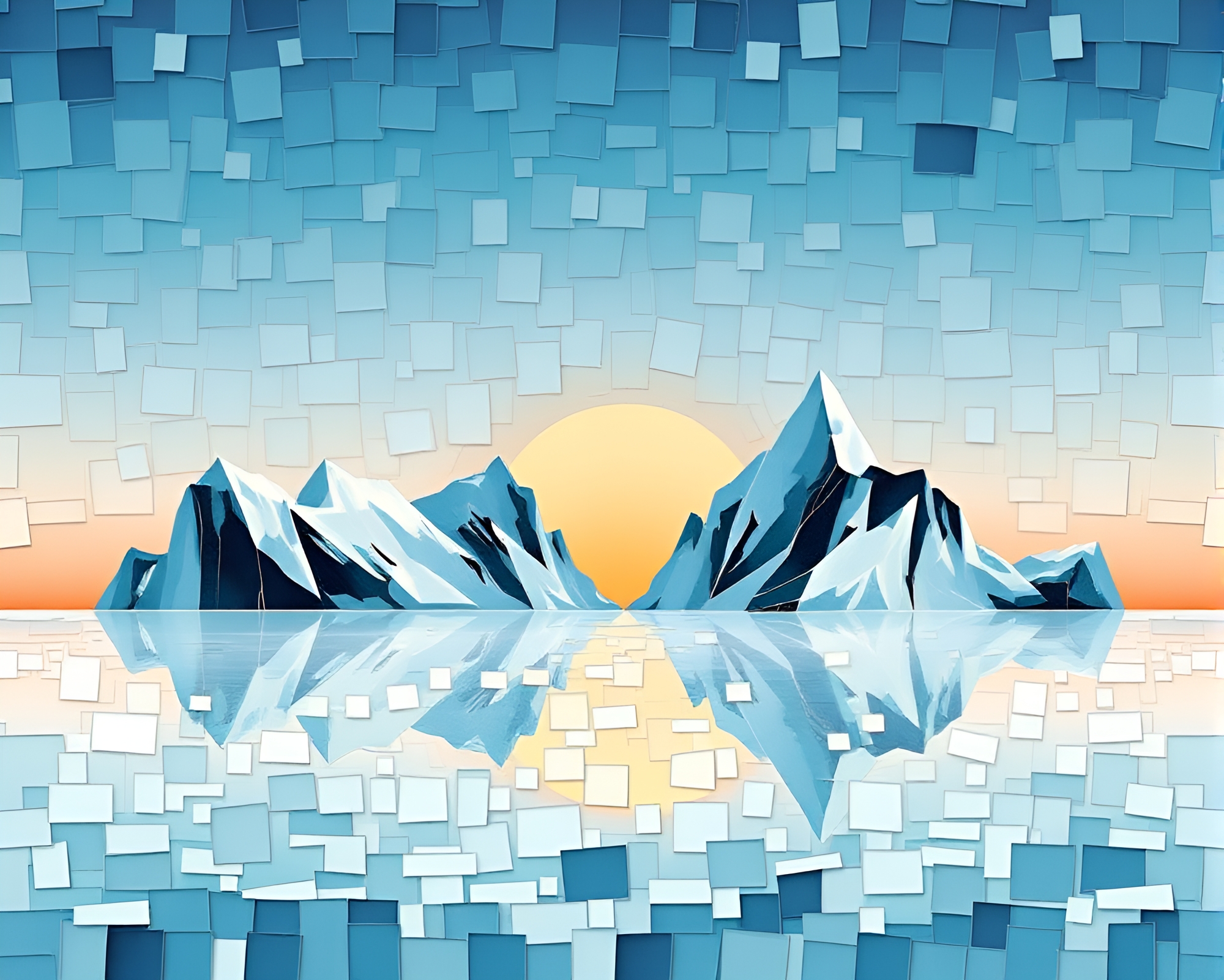 Arctic Iceberg Mosaic at Dawn Mist – free AI stock image