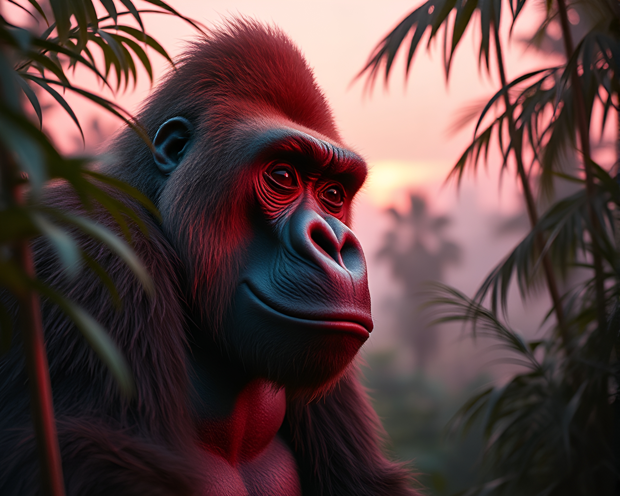 Retrowave Gorilla in Blush Pink Dream – free AI stock image