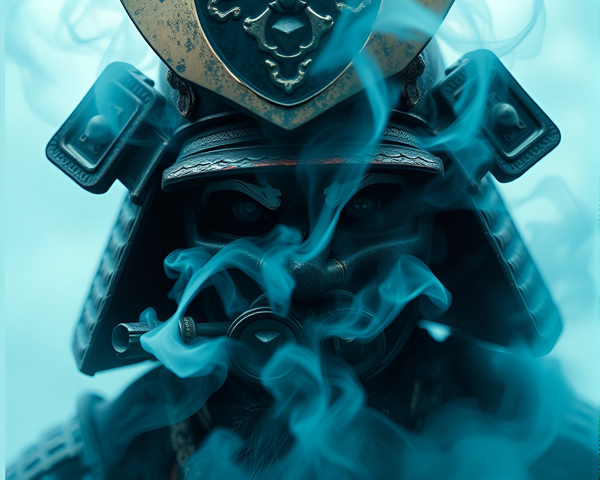 Samurai Smoke Rings: Ice-Blue Elegance – free AI stock image