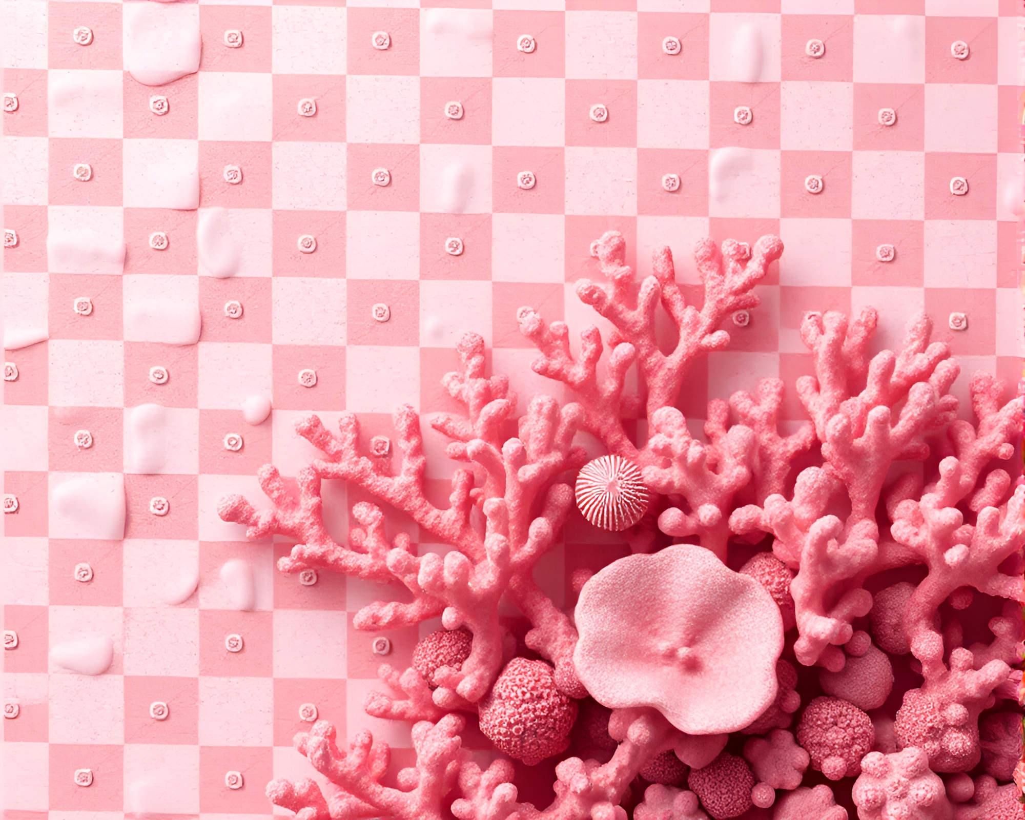 Blushing Coral Reef in Checkered CGI Splendor – free AI stock image