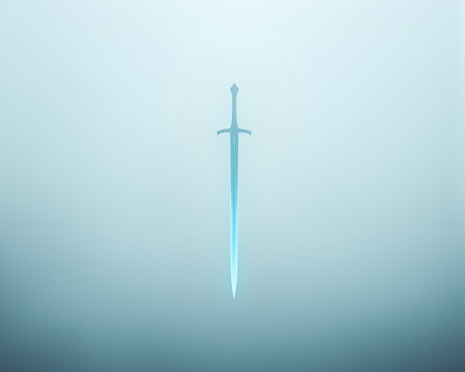 Glowing sword in foggy, minimalist scenery