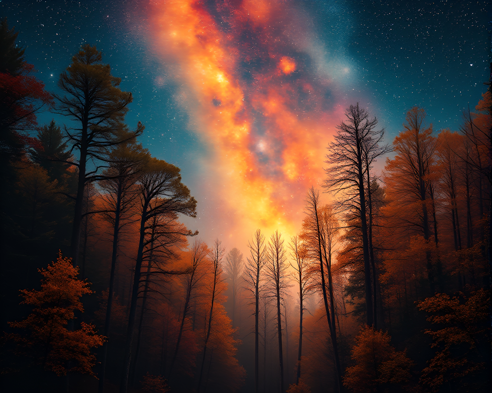 Gilded Autumn Forest in Cosmic ASCII Art – free AI stock image