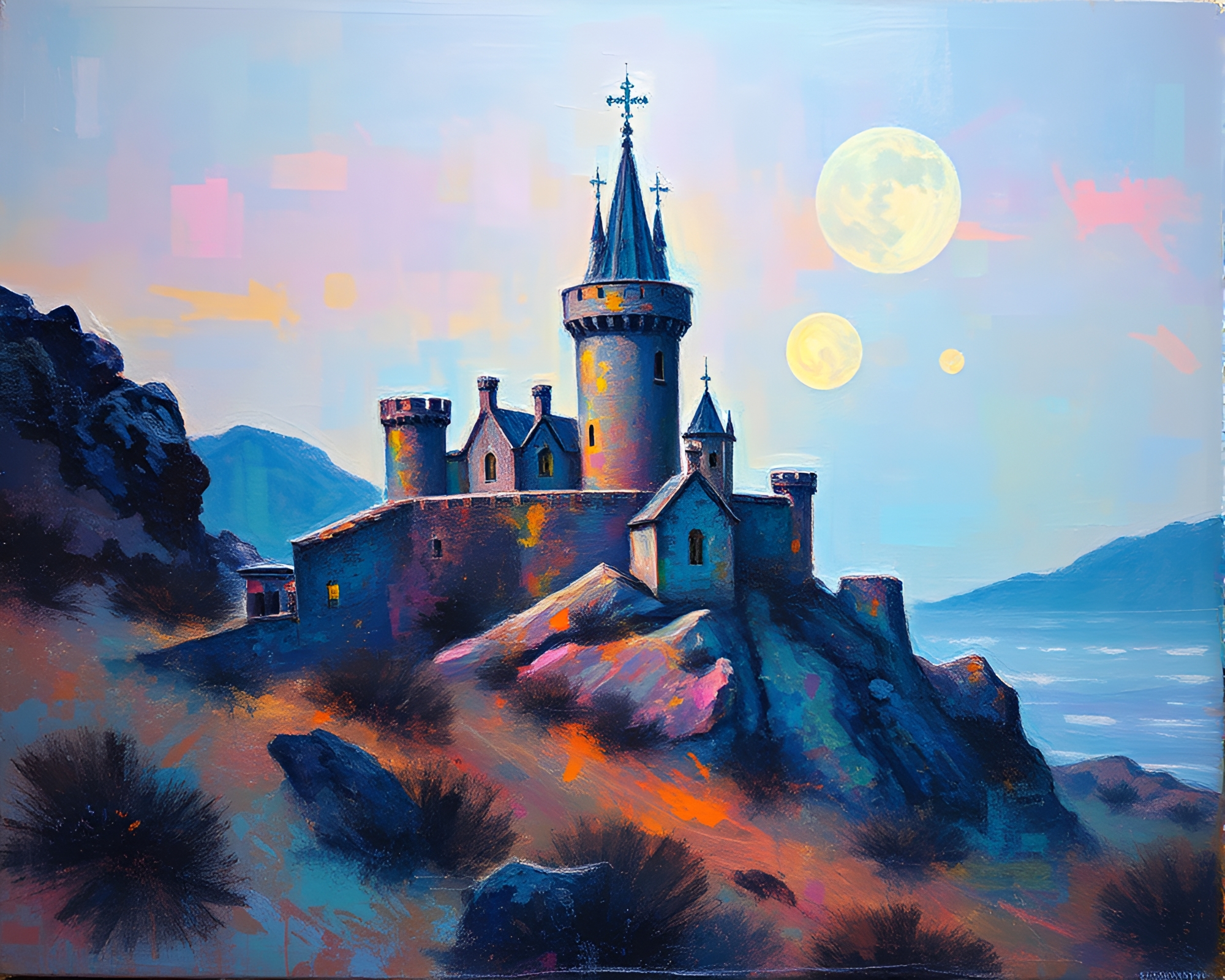 Iridescent Soap Castle: Deserted Palette Knife Painting – free AI stock image