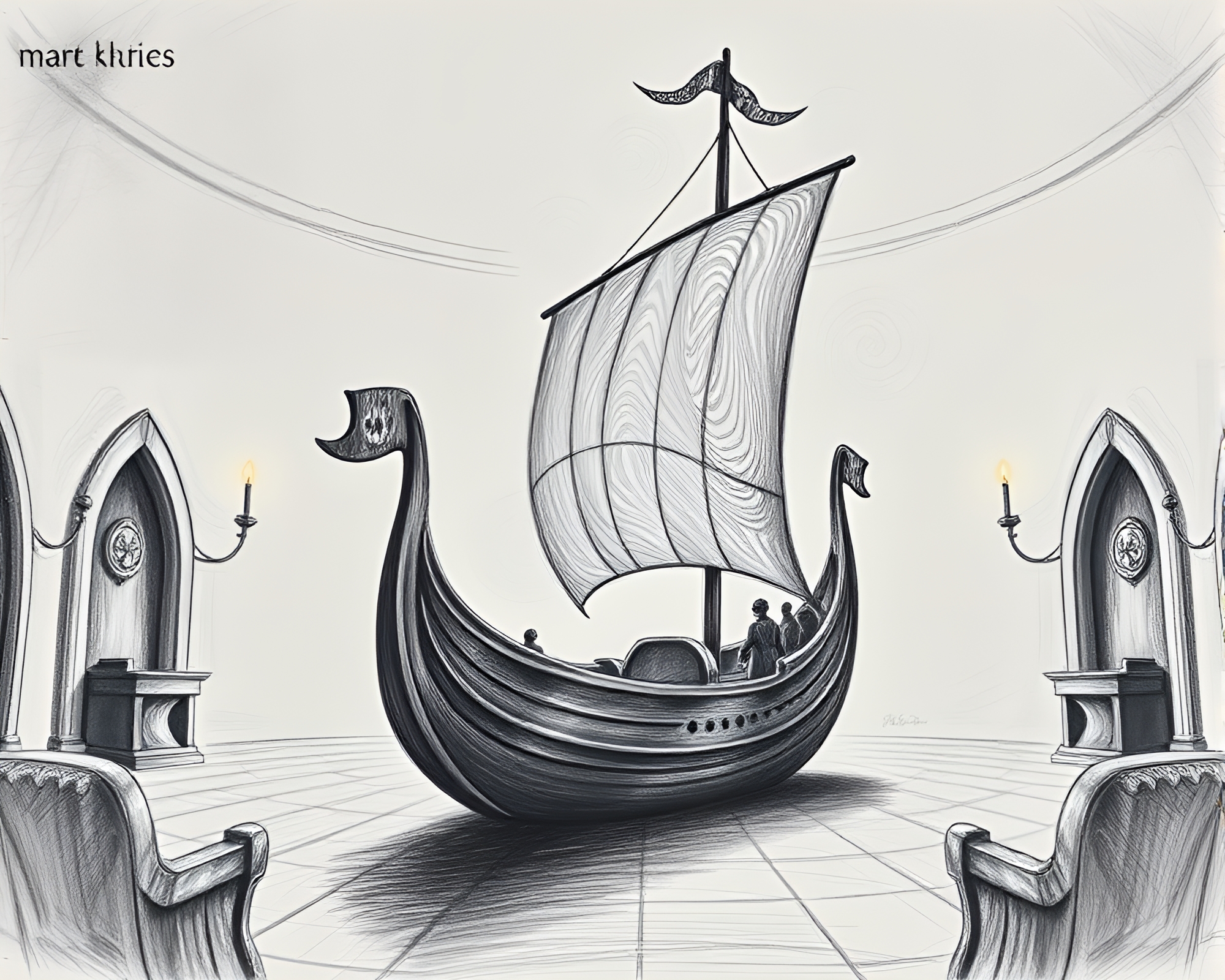 Viking Longship Discovery Through Fingerprint Swirl Sketch – free AI stock image
