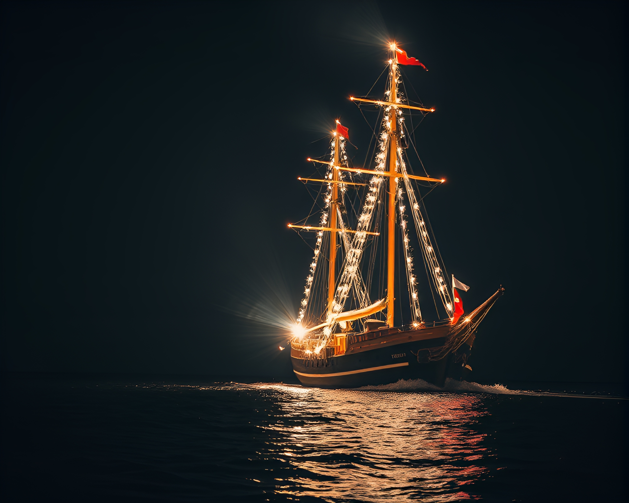 Sailing Ship Sparkler Trail Duotone Spotlight – free AI stock image