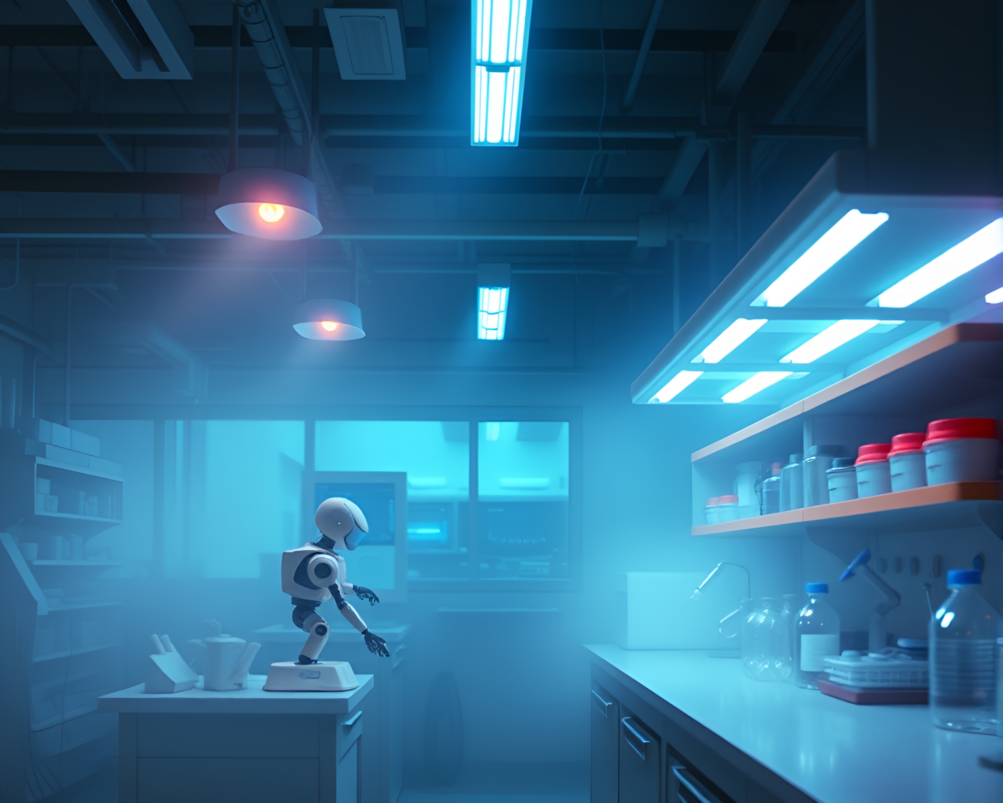 Robotics Laboratory with Misty Air Screenprint Dots – free AI stock image