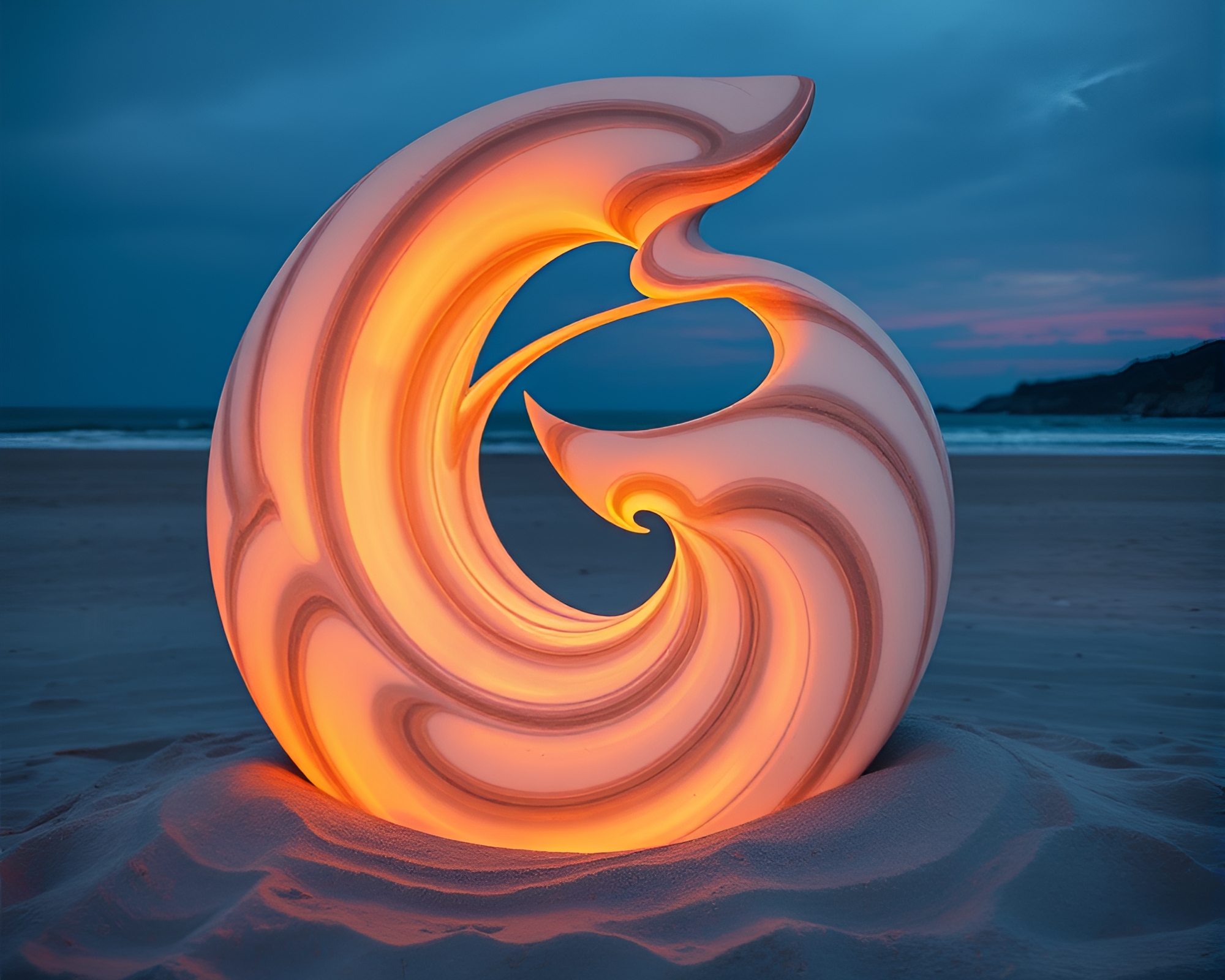 Twilight Sands: Marble Sculpture in Light Painting – free AI stock image