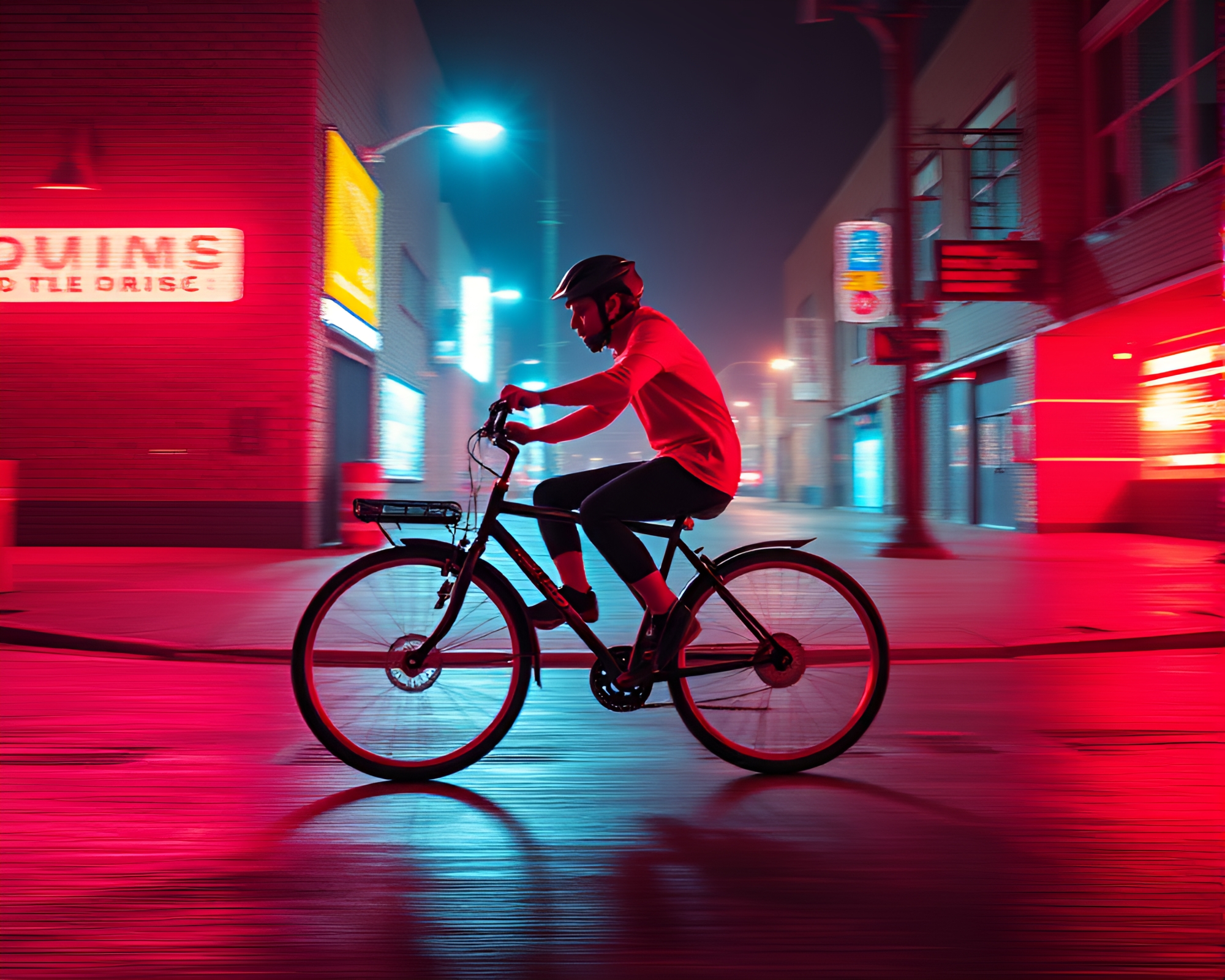 Utopian Bicycle Racing through Brick Red Streets – free AI stock image