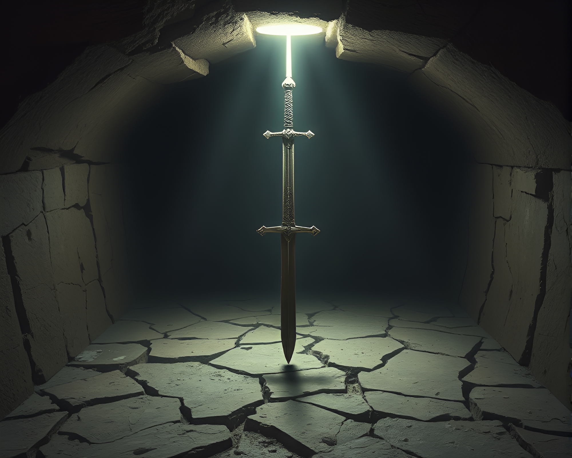 Desolate Sword Fighting in Basement Gloom – free AI stock image