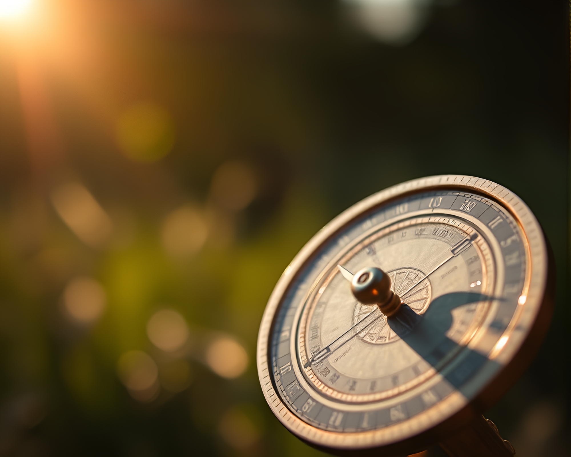 Vintage Pocket Sundial in Soft Focus Shadow Play – free AI stock image