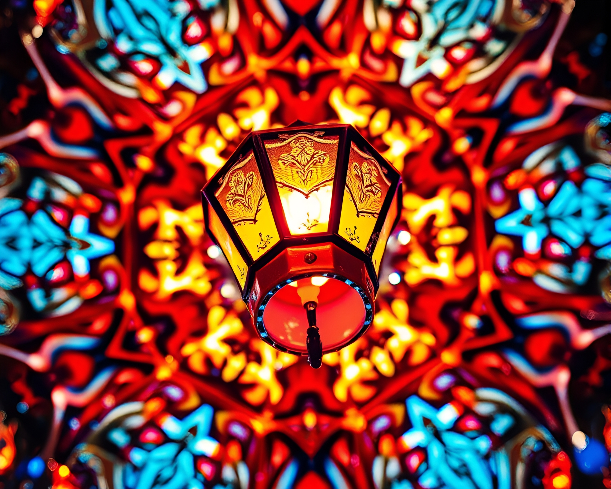 Neon City Lantern Kaleidoscope Fragments – free AI stock image