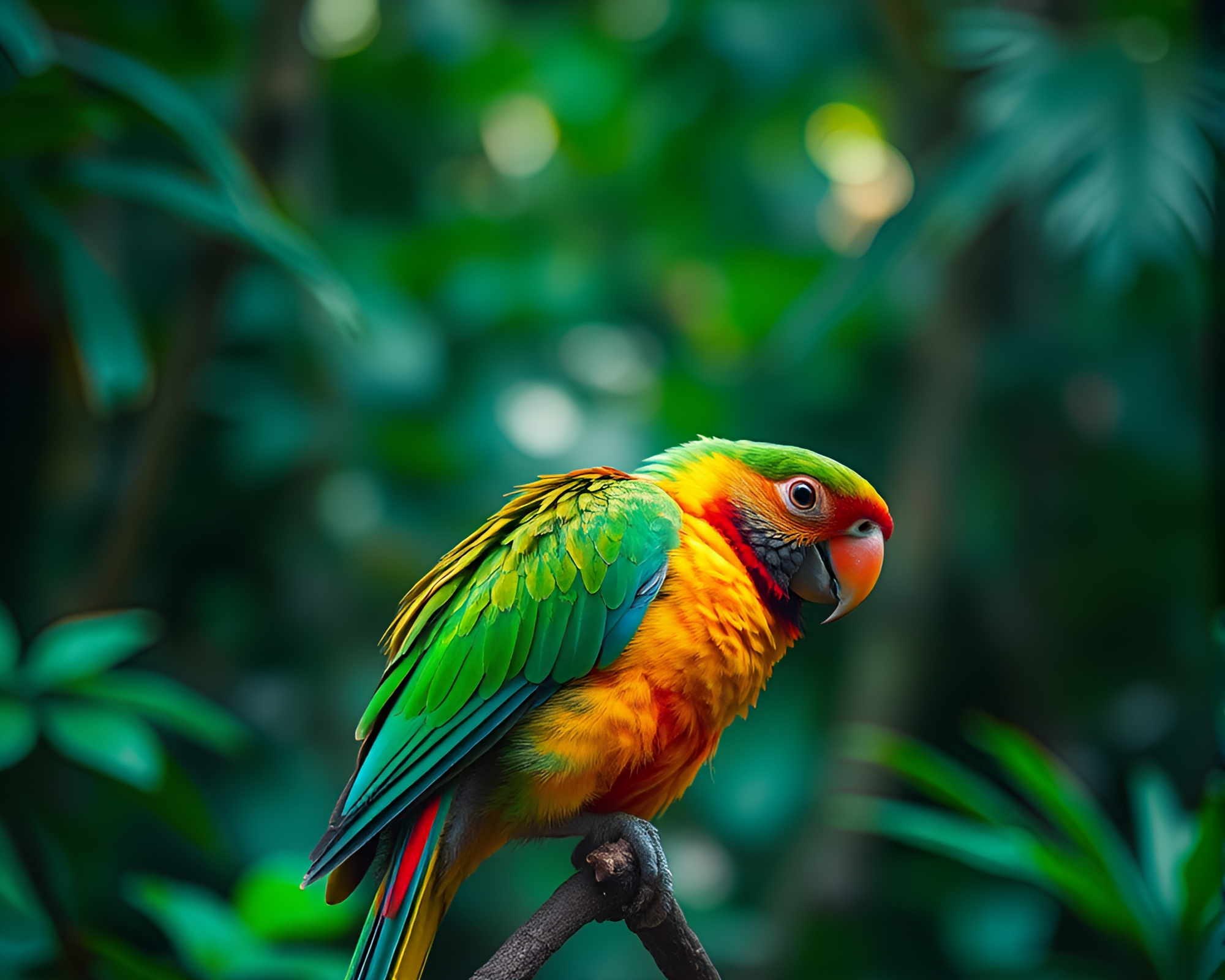 Tropical Parrot in Enchanted Forest Glitch Art Bokeh – free AI stock image