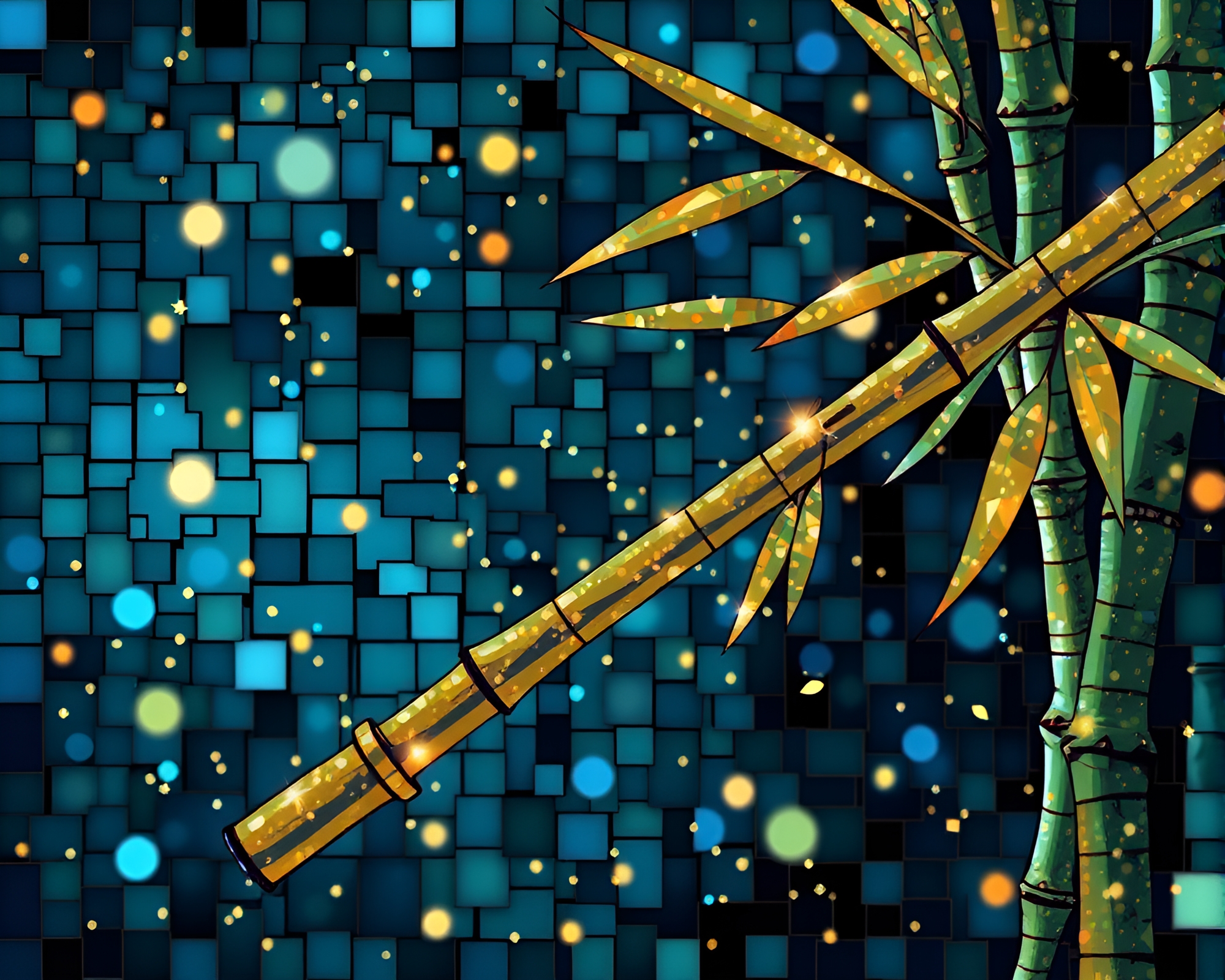 Bamboo Flute Mosaic Melody Sparkle Cartoon – free AI stock image