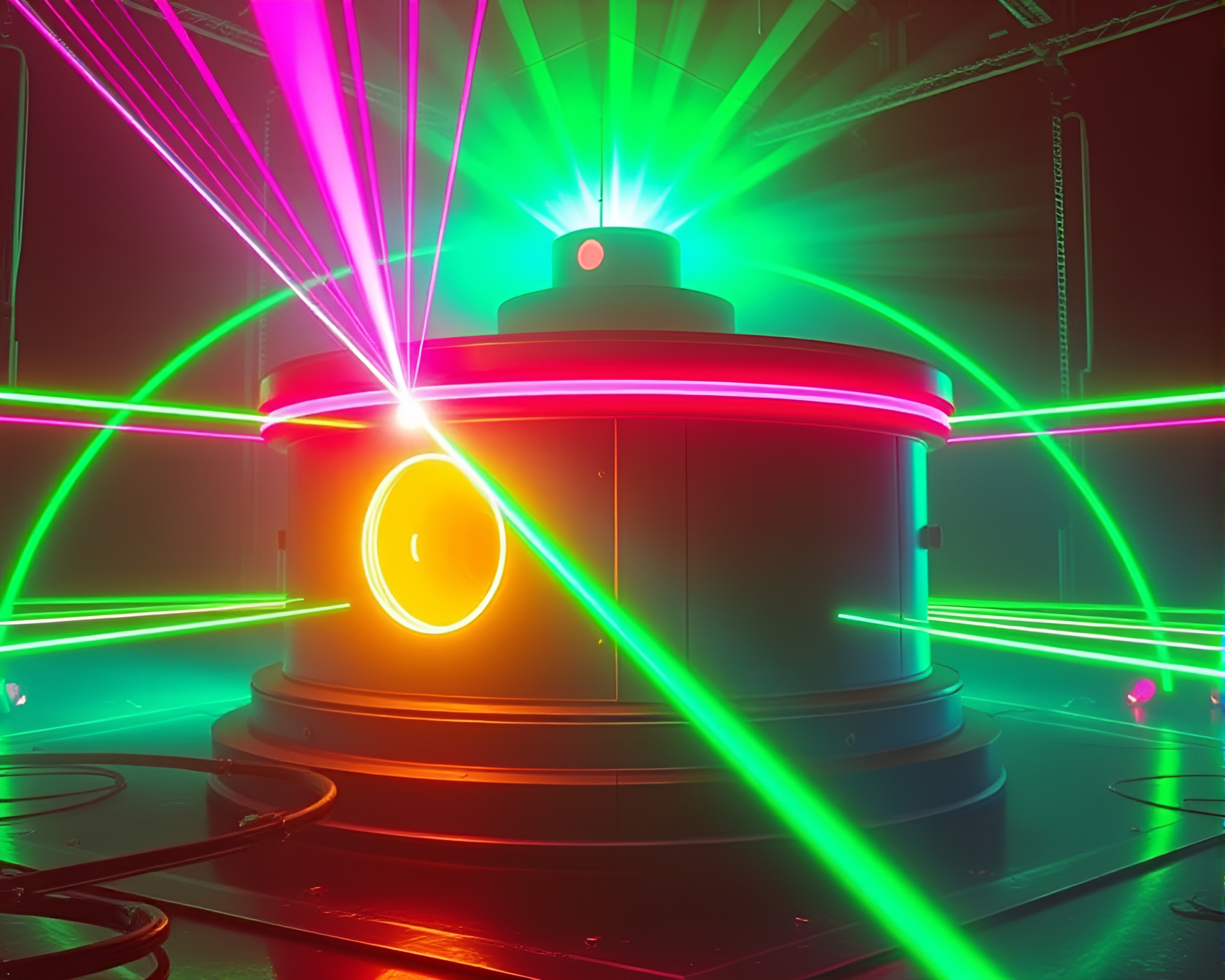 Futuristic Zero-Point Energy Reactor emits Retrowave Laser Beams – free AI stock image
