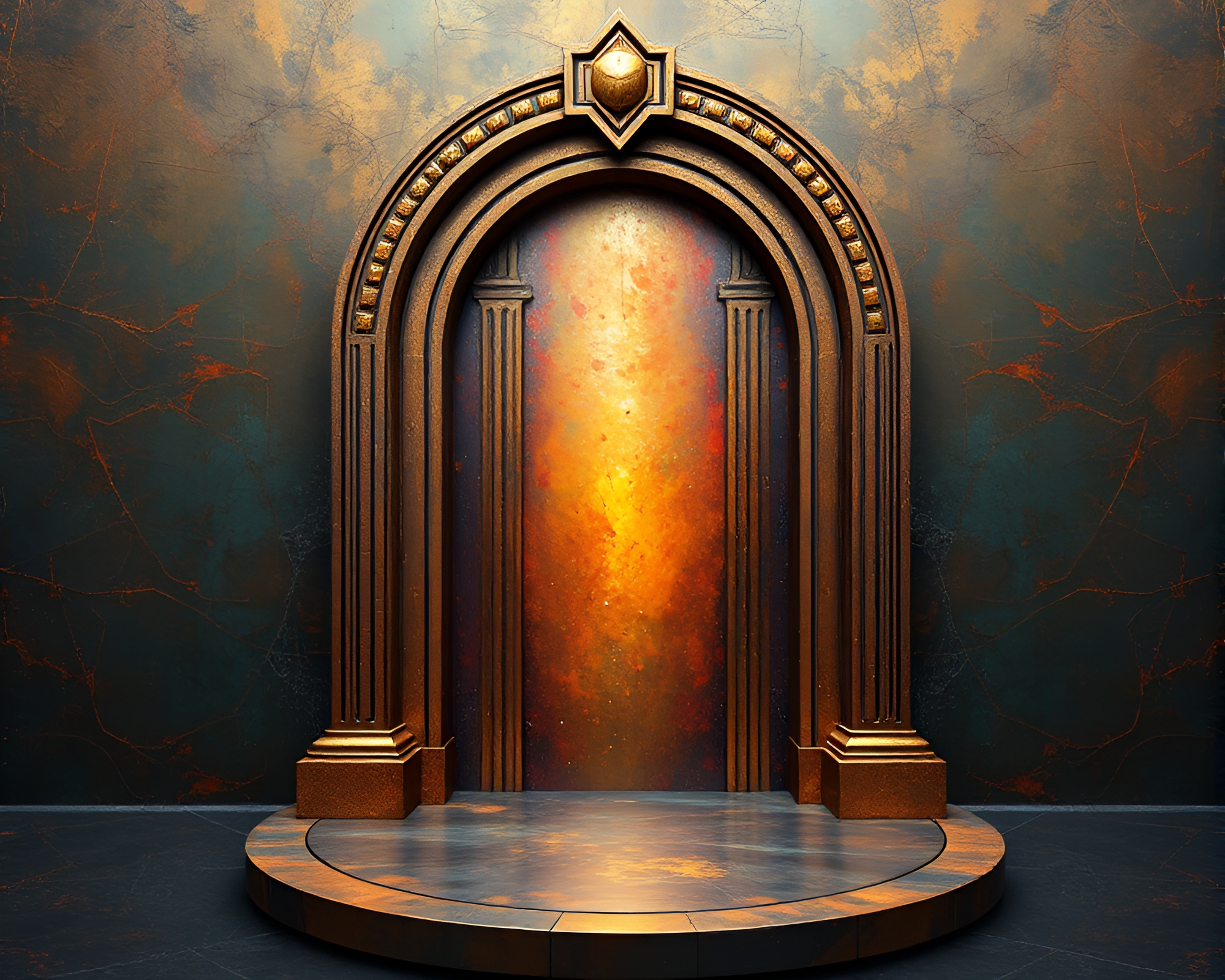 Multiverse Portal Swirling in Bronze Patina with Triadic Colors – free AI stock image