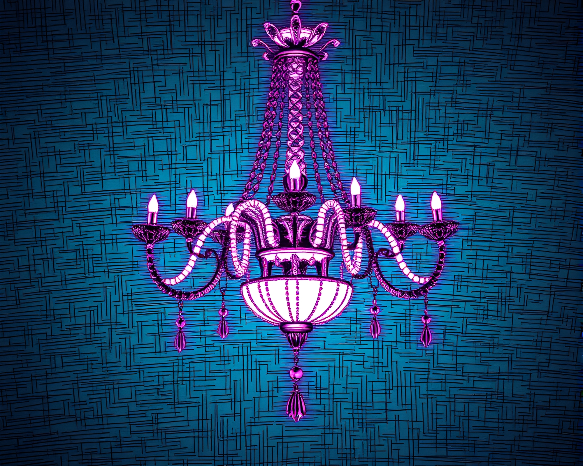 Victorian Chandelier in Neon ASCII Glow – free AI stock image
