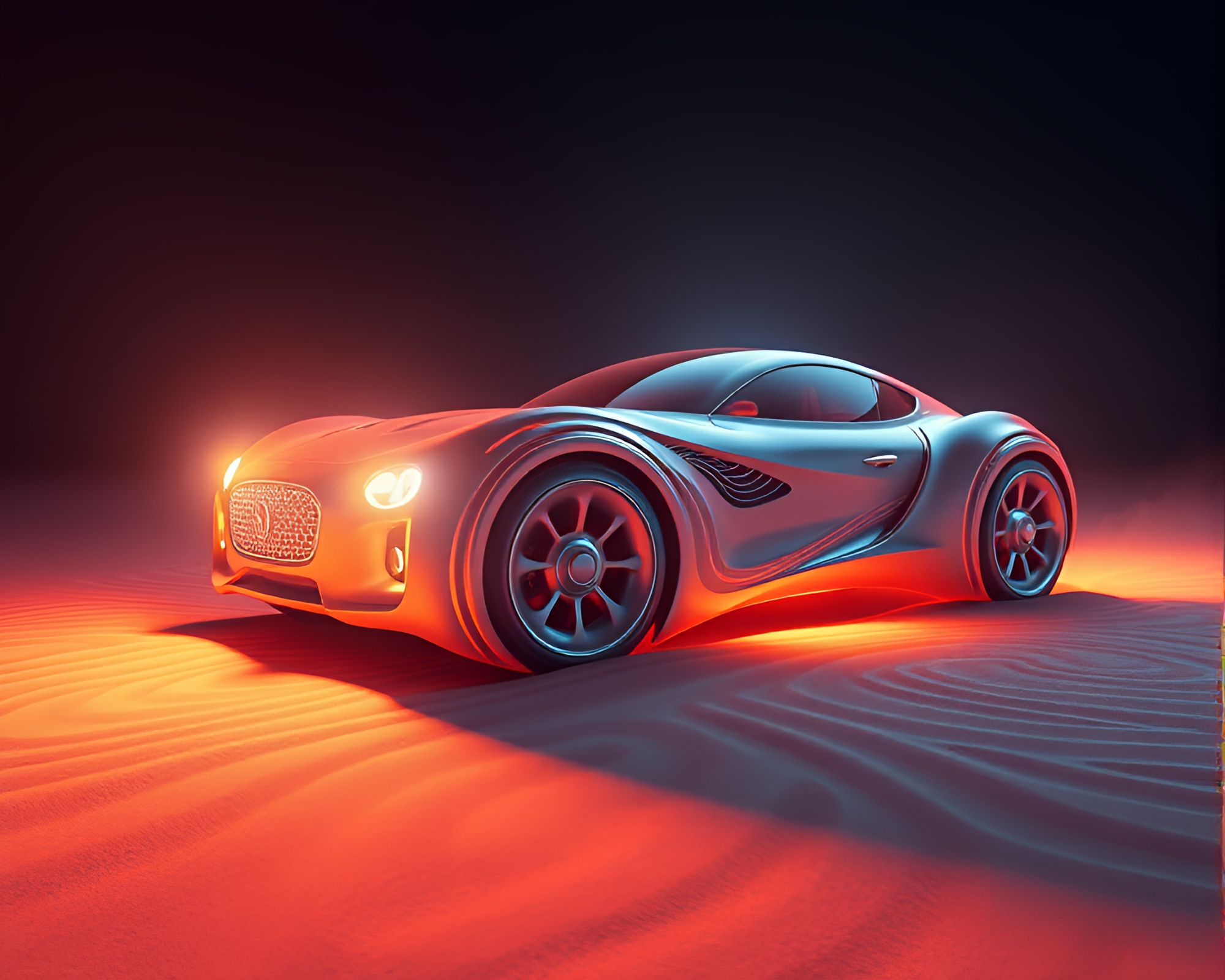 Enigmatic Sand Swirl Hover Car in Torchlight Glow – free AI stock image
