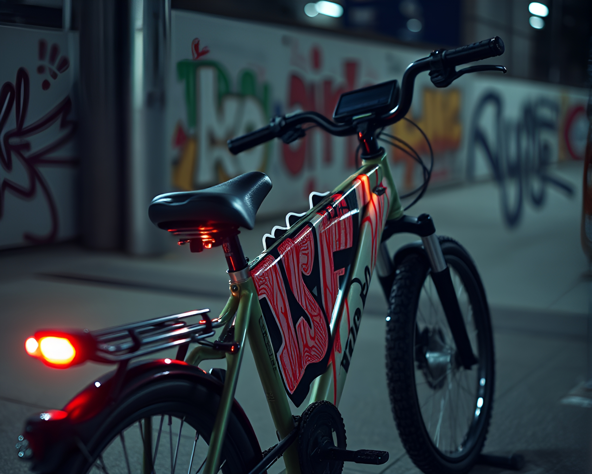 Graffiti Solar-Powered Bike with CRT Glow – free AI stock image