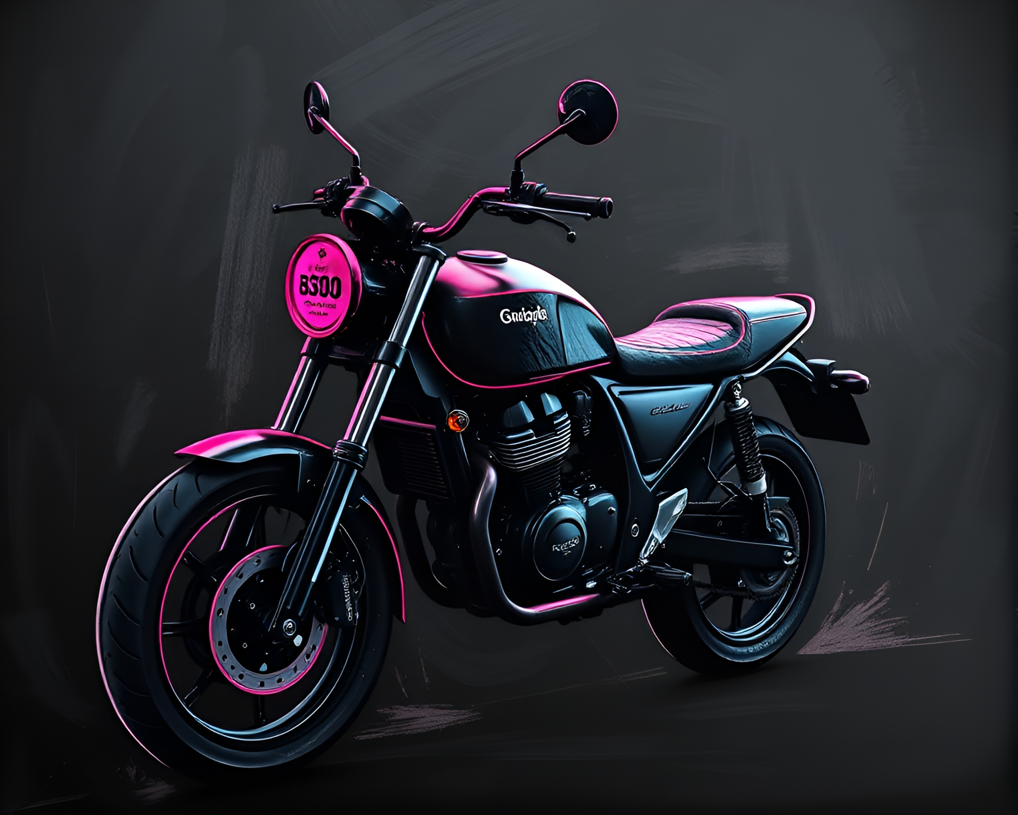 Neon Manga Motorcycle Cruising through Chalkboard City – free AI stock image