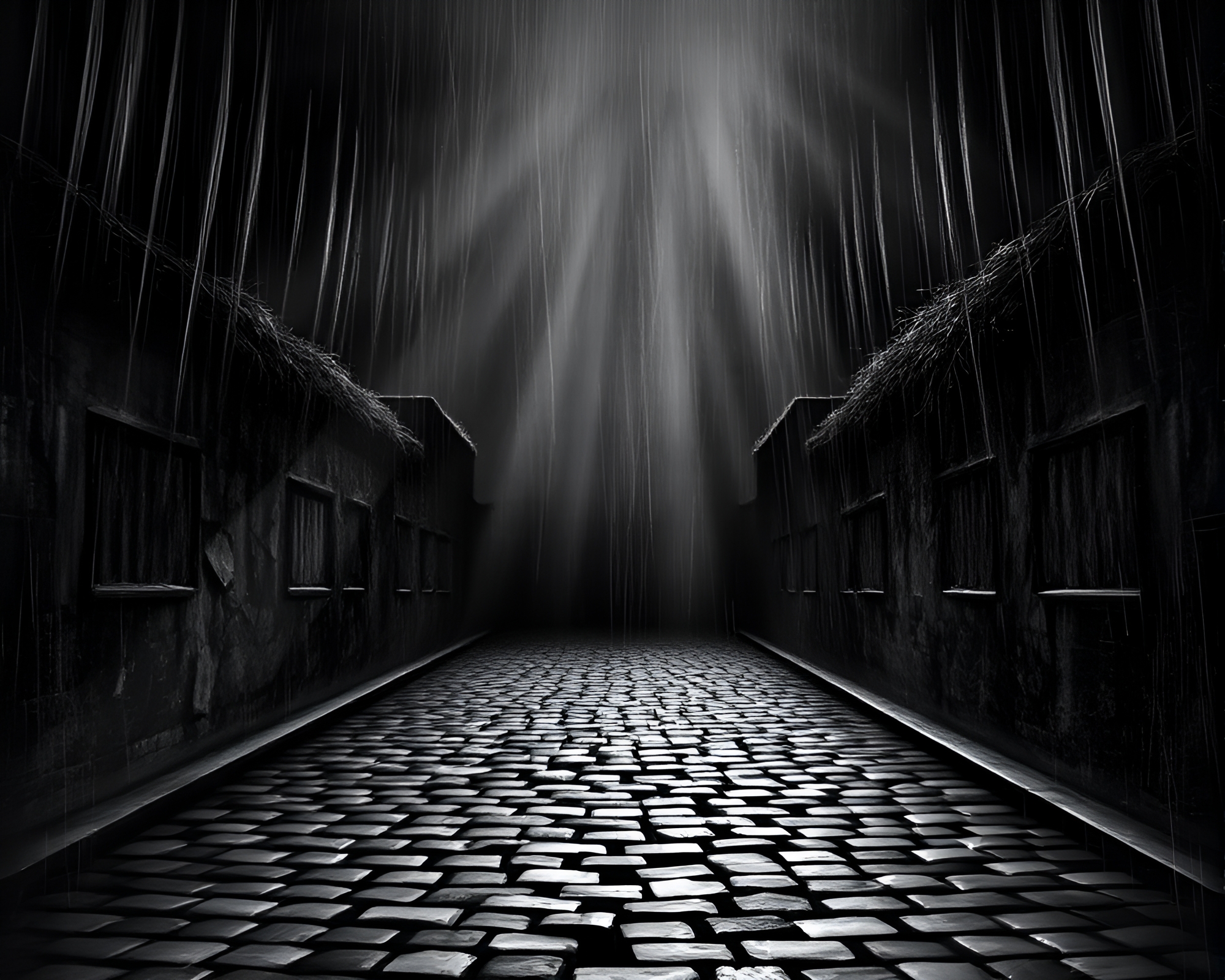 Leviathan emerging from cobblestone path in grayscale – free AI stock image