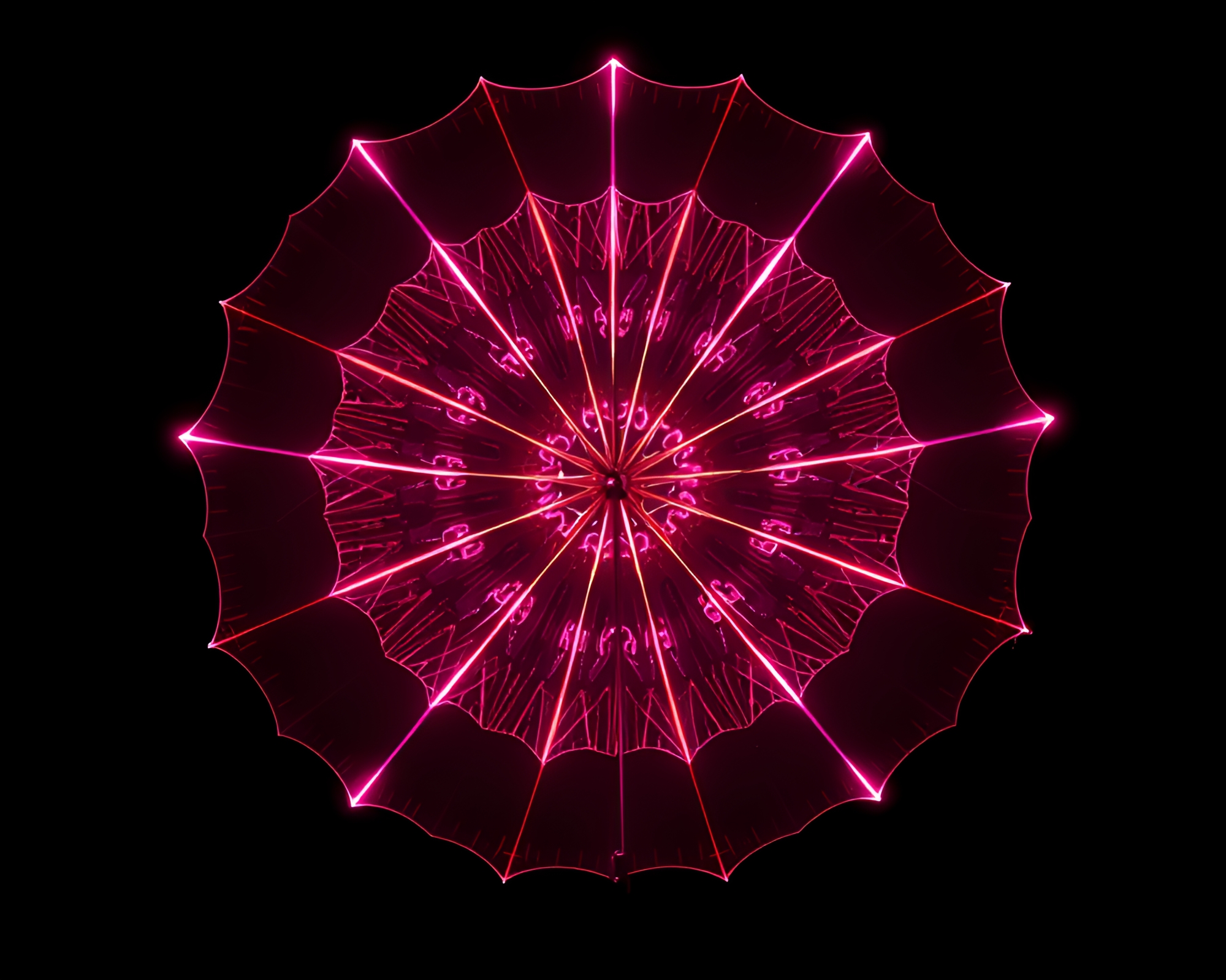 Neon-lit Umbrella in Rose Gold Glitch – free AI stock image