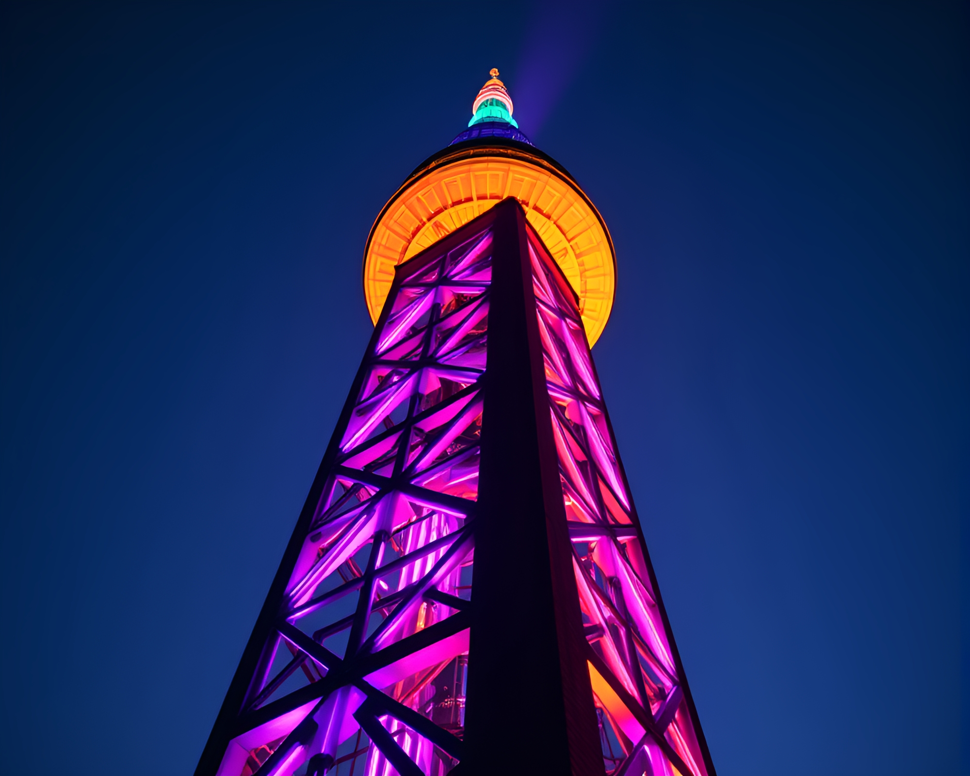 Mesmerizing Tower Under Ultraviolet Glow – free AI stock image