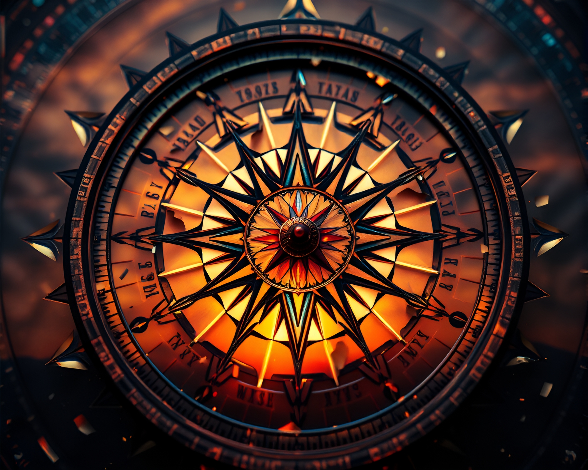 Antique Compass Kaleidoscope at Sunset – free AI stock image