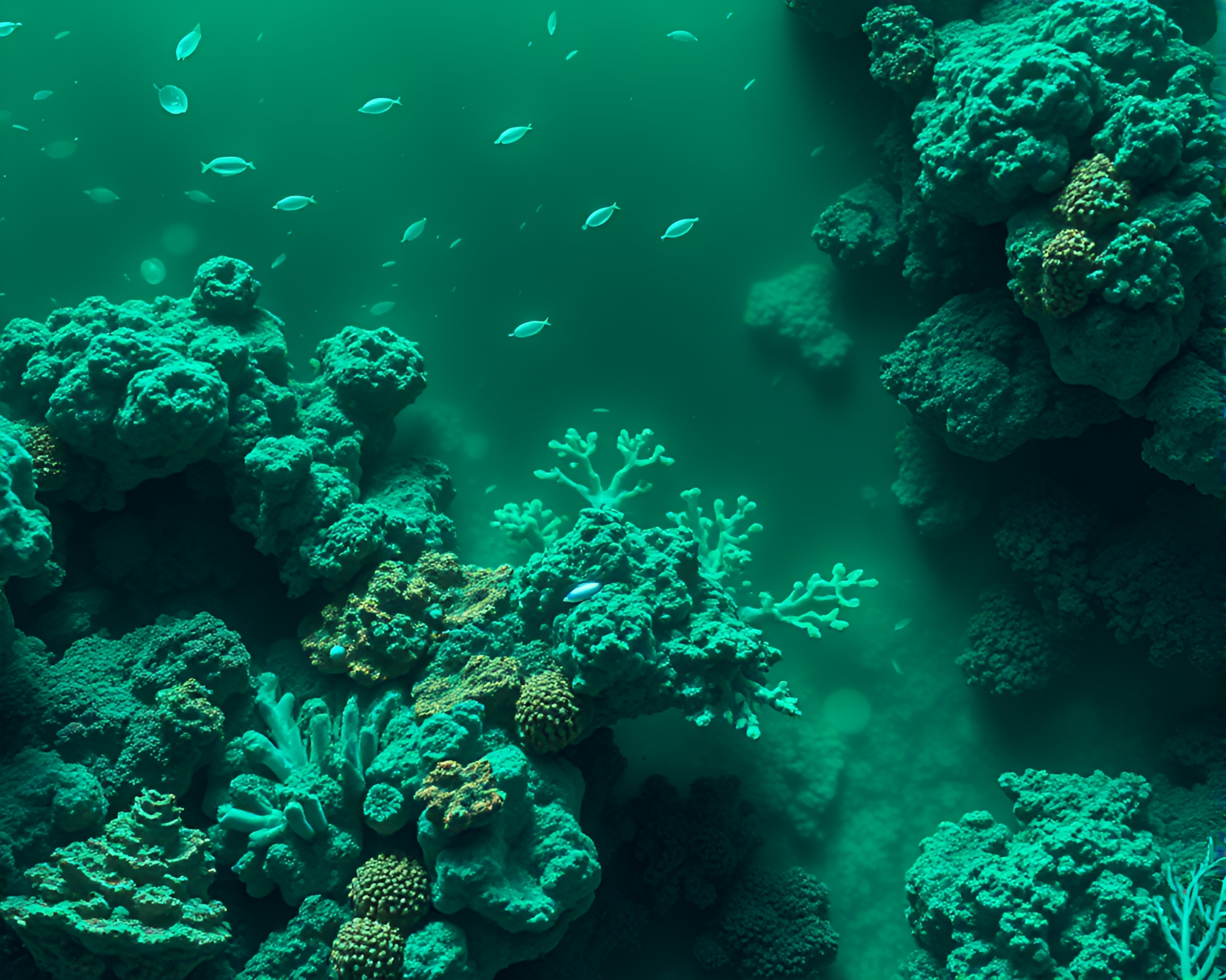 Emerald Green Coral Reef Voxel Art Composition – free AI stock image