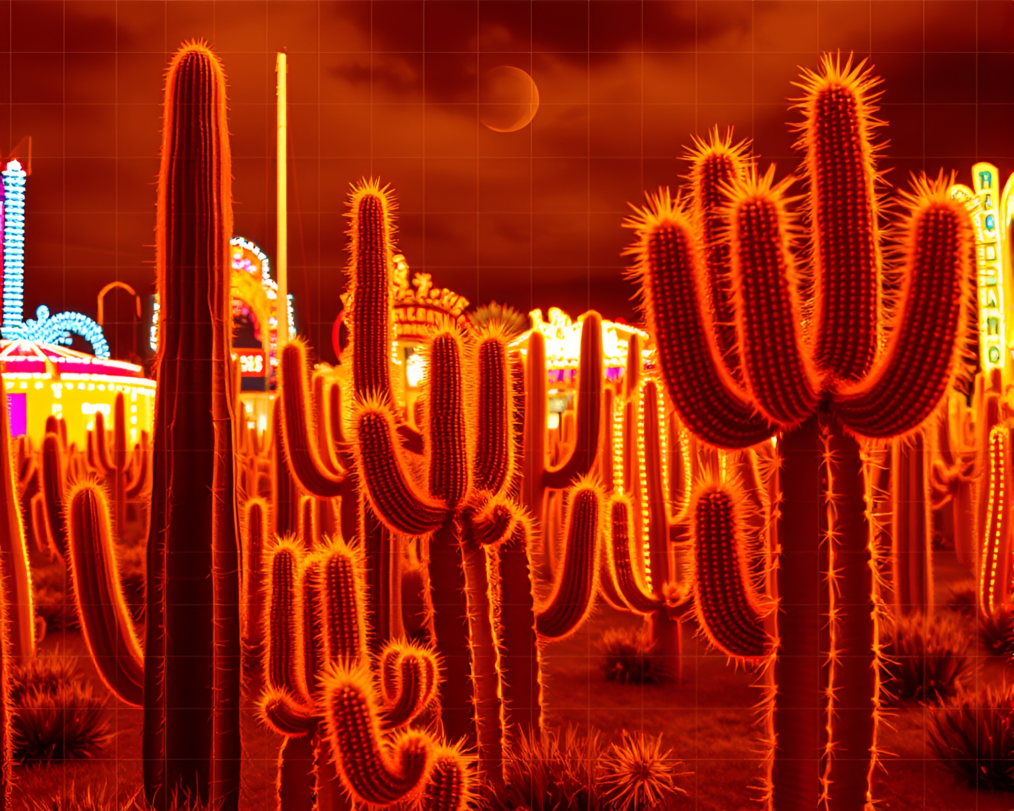 Desert Carnival: Thermal Imaging Cactus Grid – free AI stock image