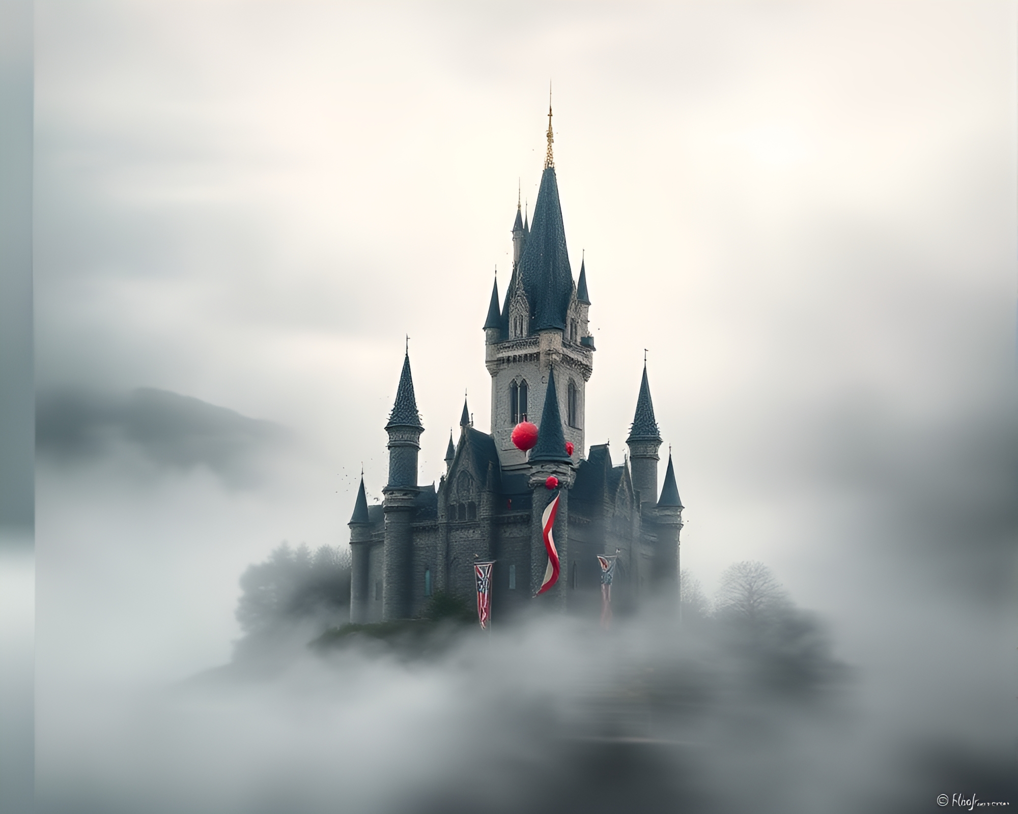 Misty Castle in Motion Blur Fantasy Artwork – free AI stock image