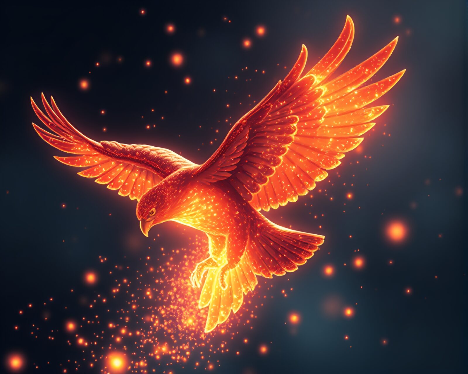 Pixelated majestic falcon in fiery film burn atmosphere
