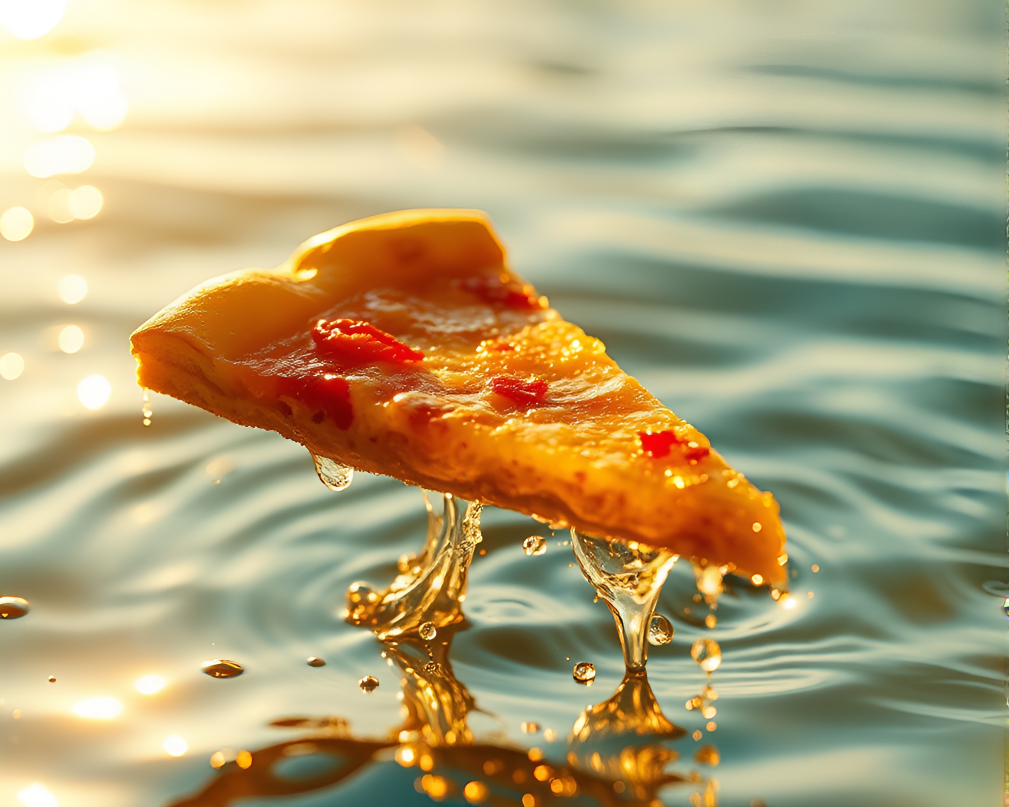 Holographic Pizza Slice under Water Distortion – free AI stock image