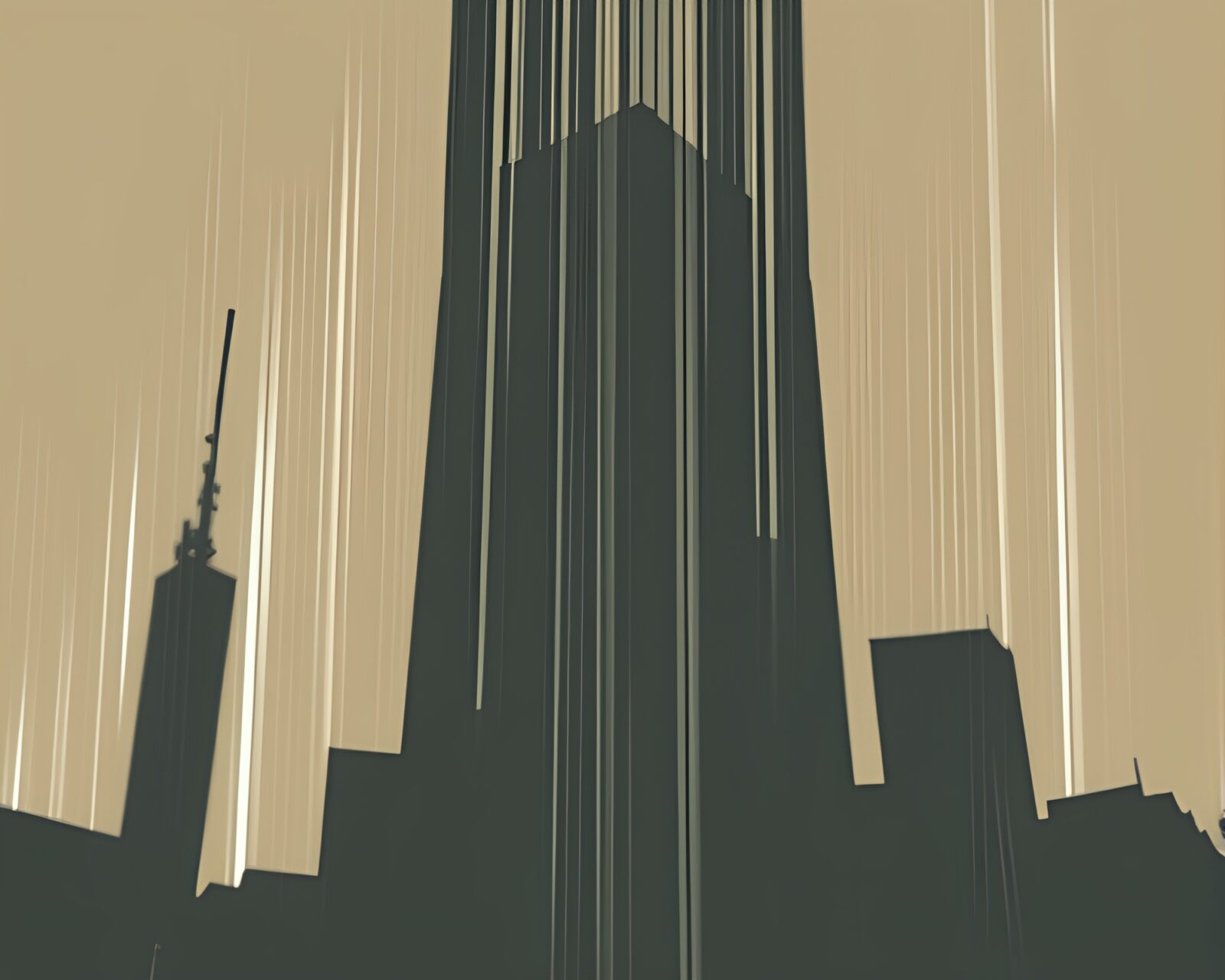 Futuristic cityscape with streaks of vibrant glitch light