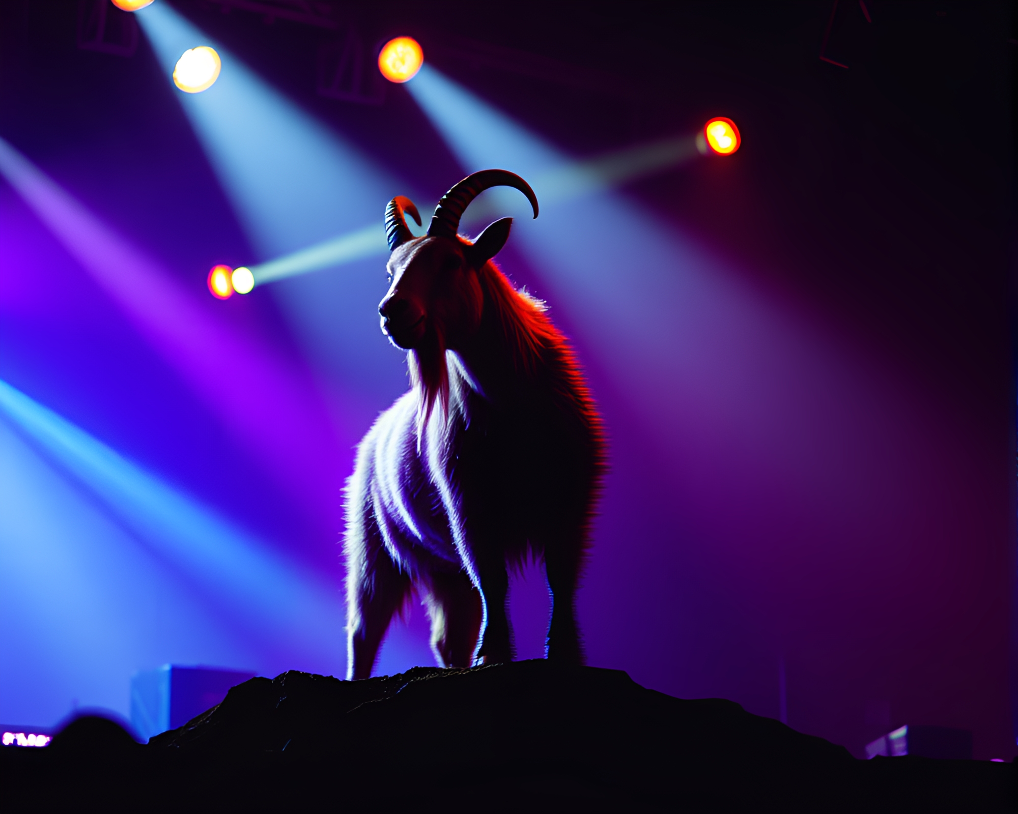 Glitch Artifact Mountain Goat under Concert Stage Lights – free AI stock image