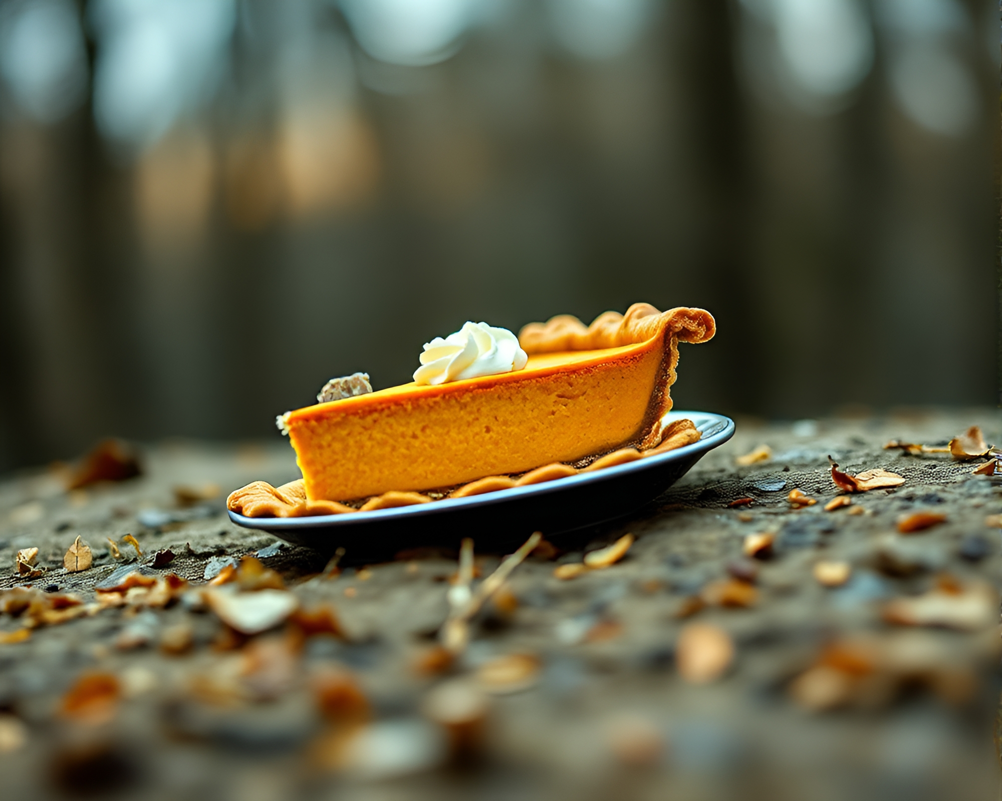 Enchanting Wildlife Watercolor of Tilted Pumpkin Pie – free AI stock image