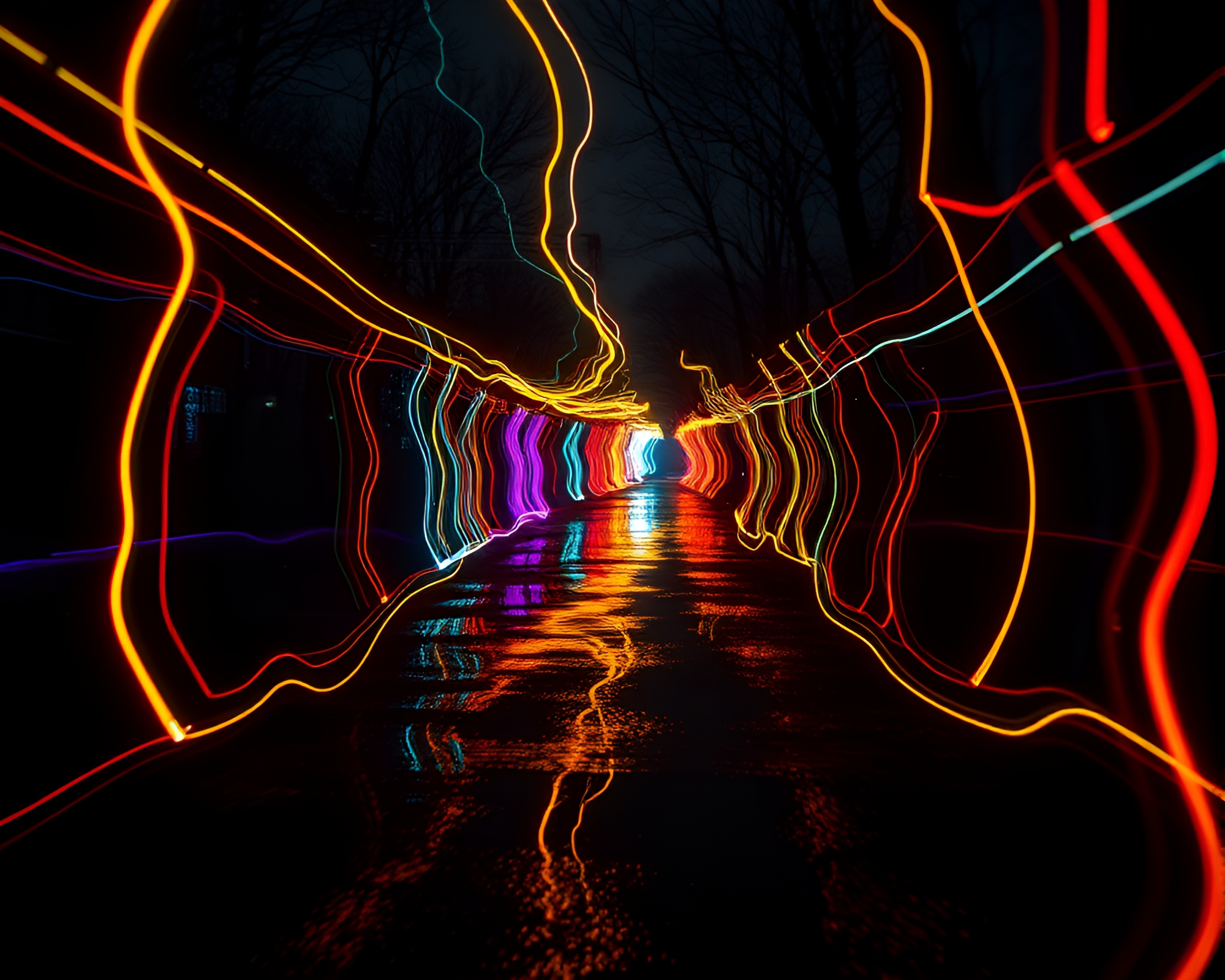 Spooky Mirror Light Trail Toon Composition – free AI stock image