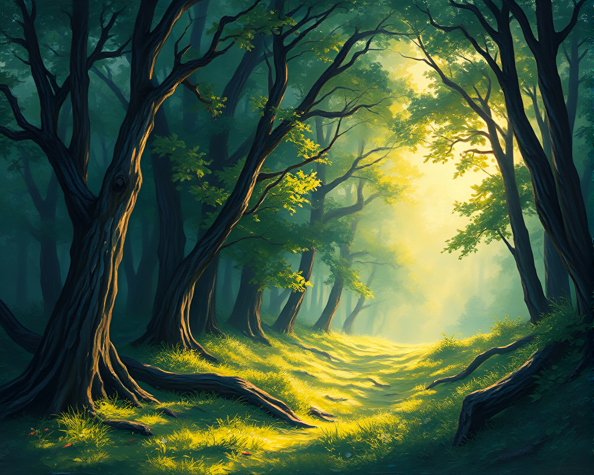 Ancient Grove Glows with Disco Ball Shine – free AI stock image