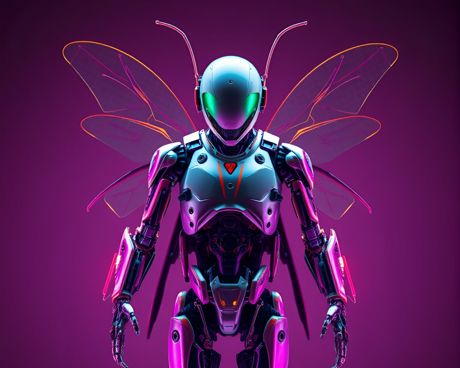 Detailed hatched retro-colored exoskeleton suit in stereoscopic 3D