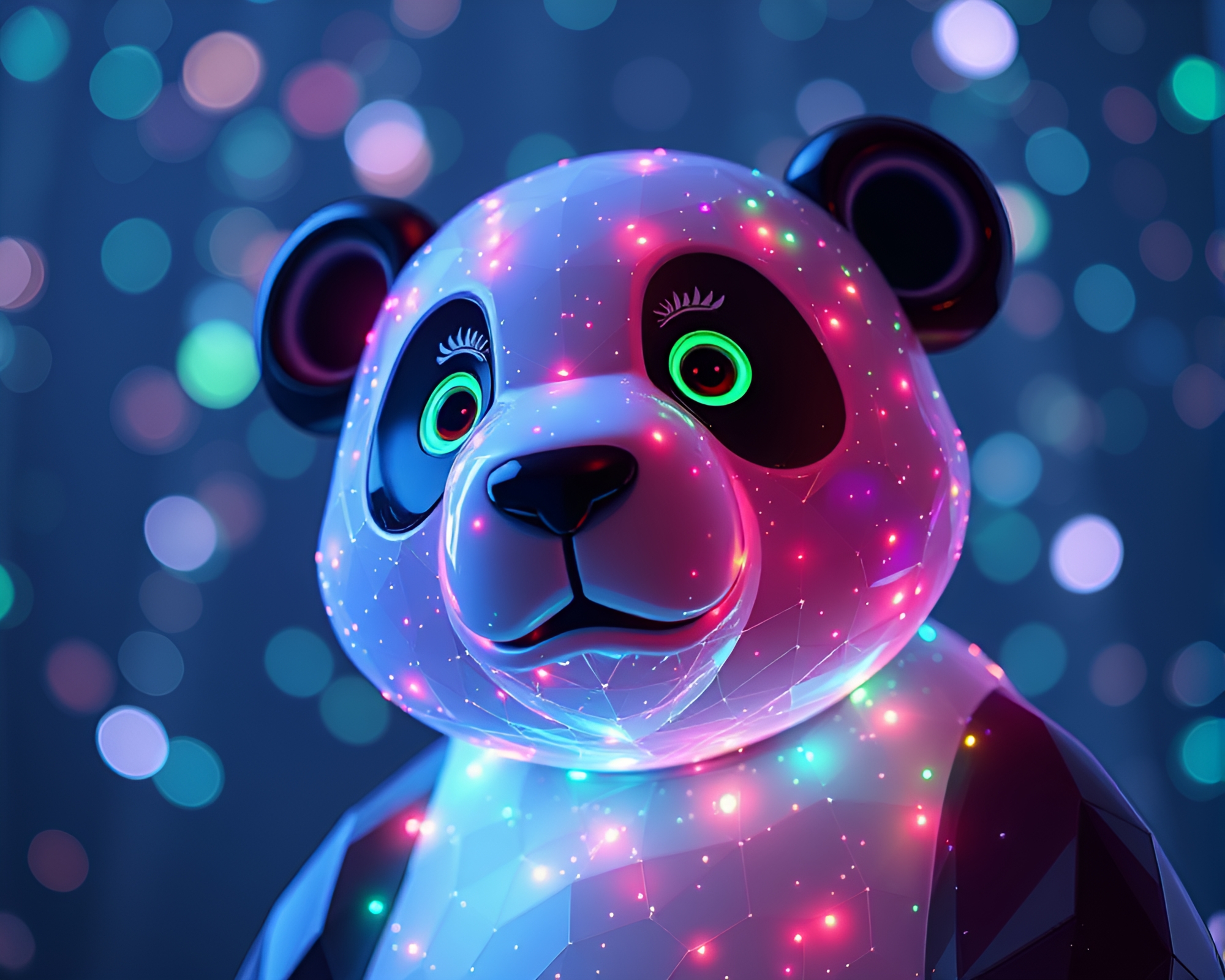 Panda Hologram in Neon Glow – free AI stock image